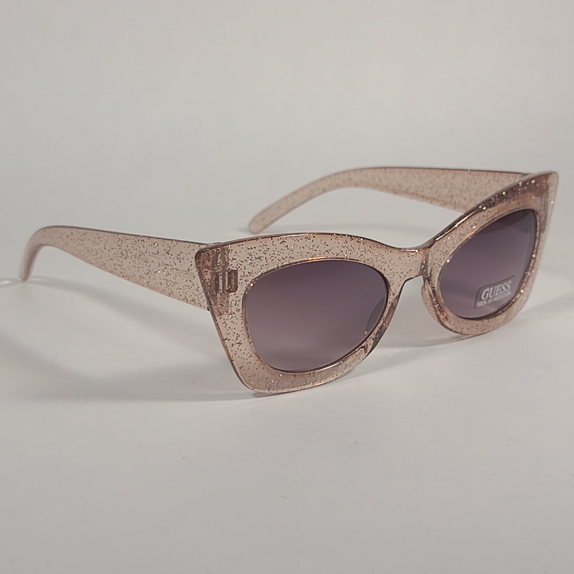 Guess Cat Eye Sunglasses Clear Pink Glitter Frame Brown Gradient Lens GF0346 47F - Sunglasses