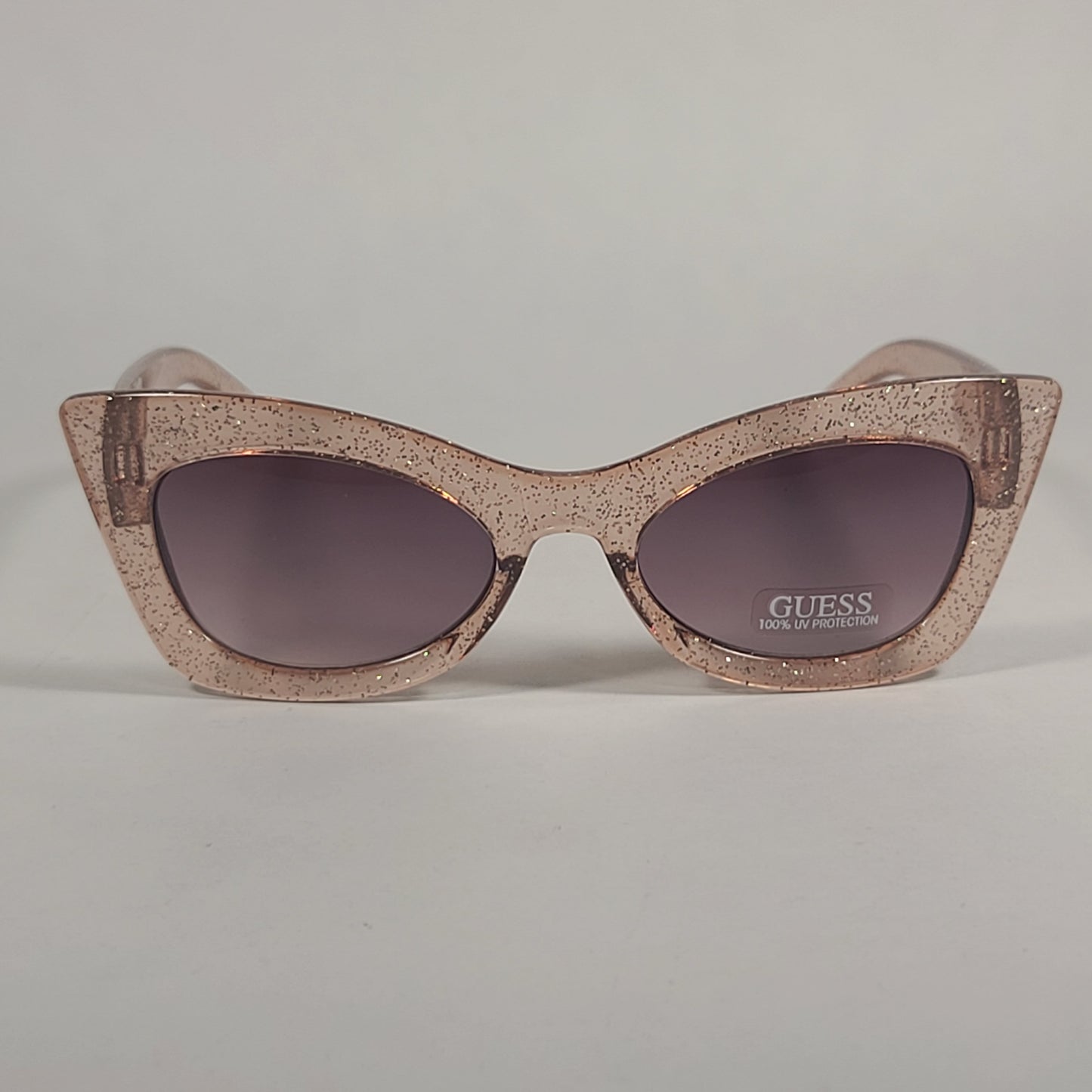 Guess Cat Eye Sunglasses Clear Pink Glitter Frame Brown Gradient Lens GF0346 47F - Sunglasses