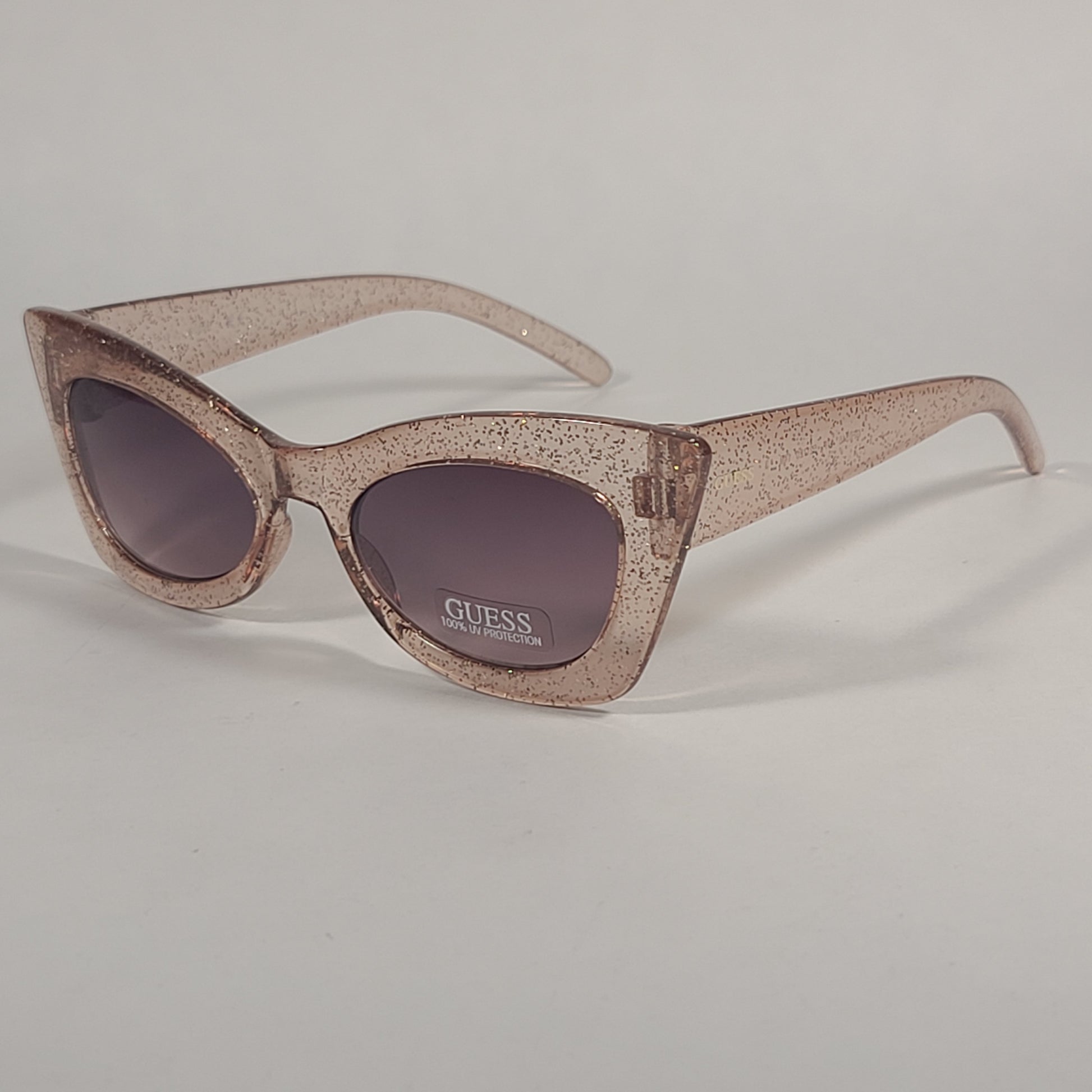 Guess Cat Eye Sunglasses Clear Pink Glitter Frame Brown Gradient Lens GF0346 47F - Sunglasses