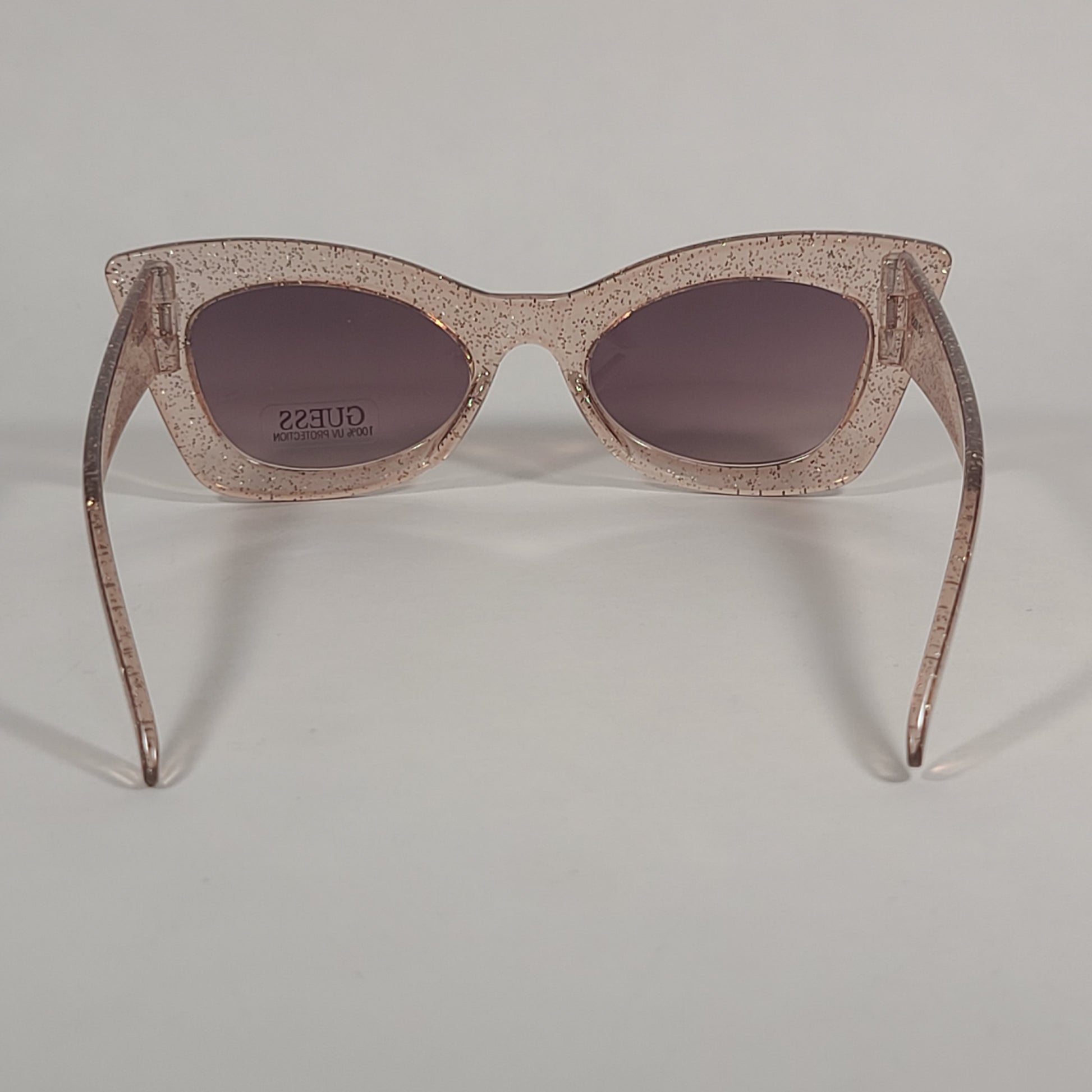 Guess Cat Eye Sunglasses Clear Pink Glitter Frame Brown Gradient Lens GF0346 47F - Sunglasses