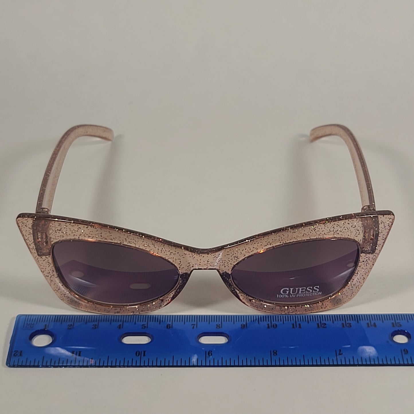 Guess Cat Eye Sunglasses Clear Pink Glitter Frame Brown Gradient Lens GF0346 47F - Sunglasses