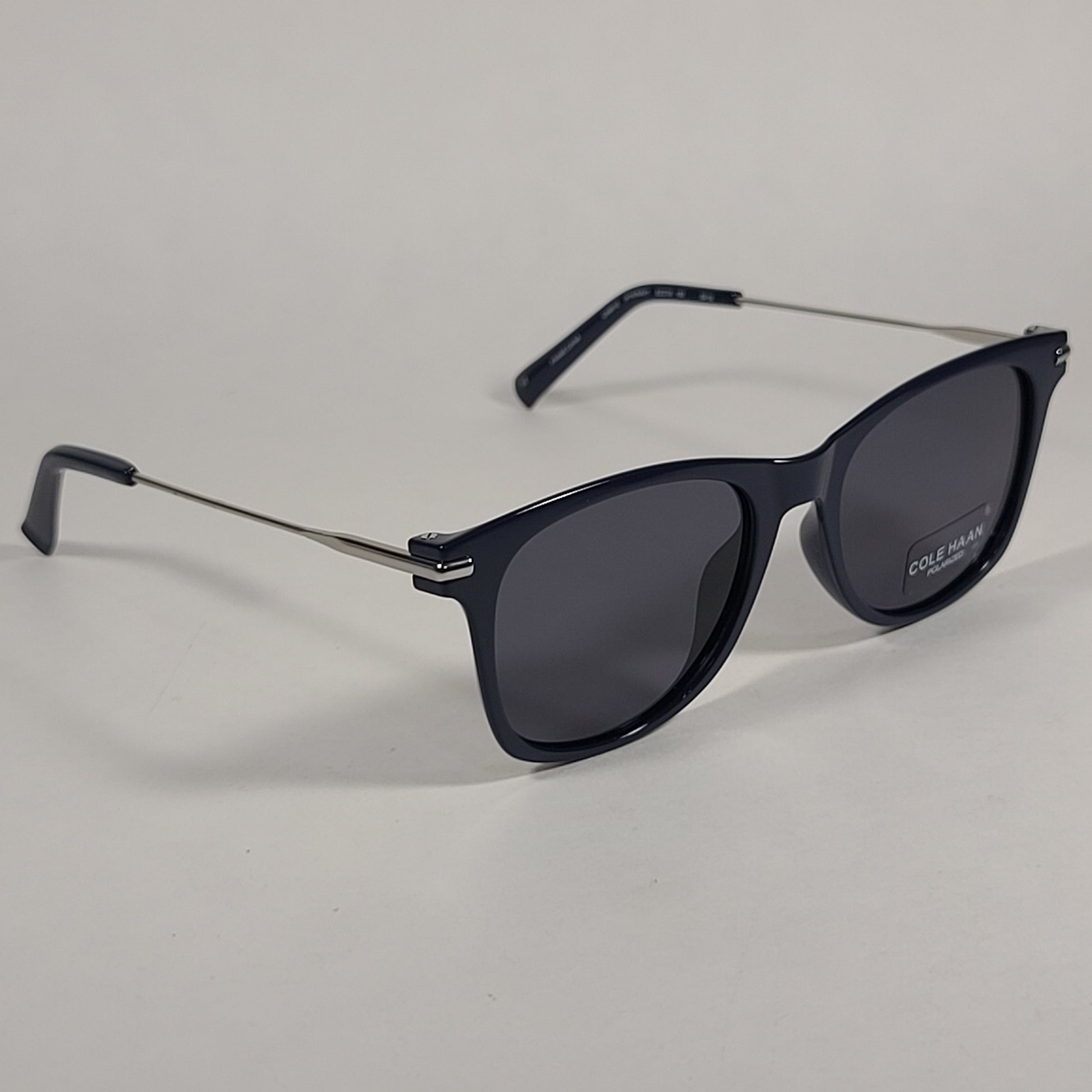 Cole Haan CH8010 414 Polarized Club Sunglasses Navy Blue And Silver Frame Gray Lens - Sunglasses