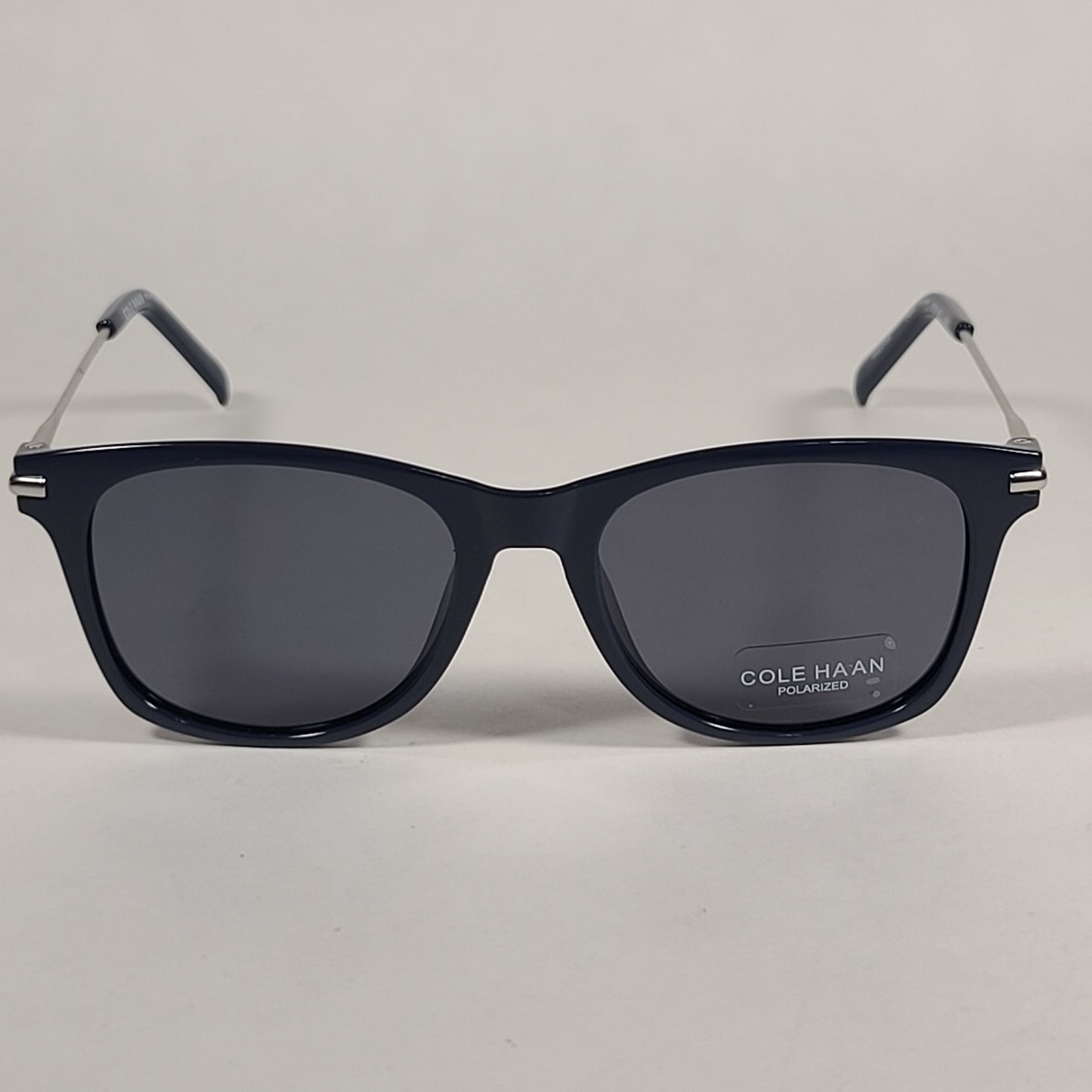 Cole Haan CH8010 414 Polarized Club Sunglasses Navy Blue And Silver Frame Gray Lens - Sunglasses