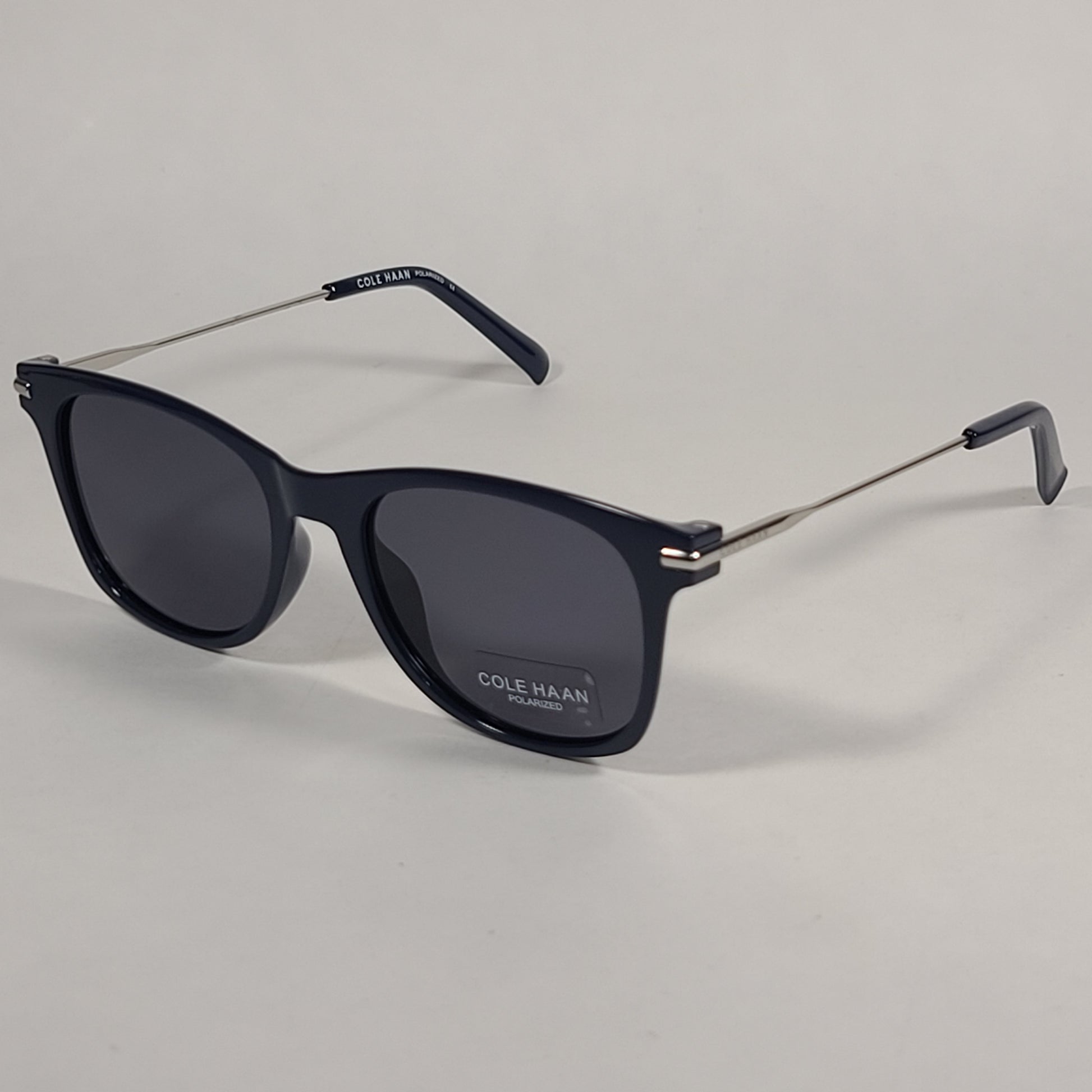 Cole Haan CH8010 414 Polarized Club Sunglasses Navy Blue And Silver Frame Gray Lens - Sunglasses