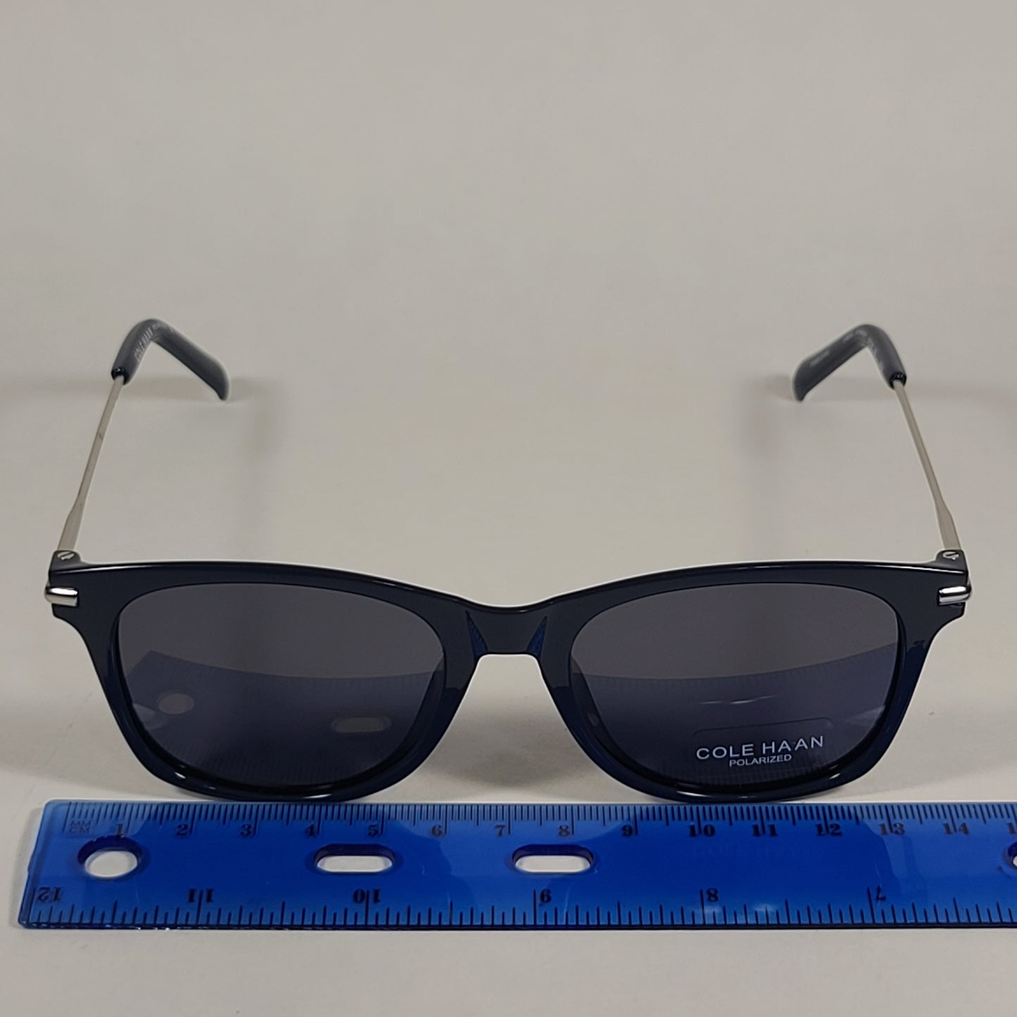 Cole Haan CH8010 414 Polarized Club Sunglasses Navy Blue And Silver Frame Gray Lens - Sunglasses