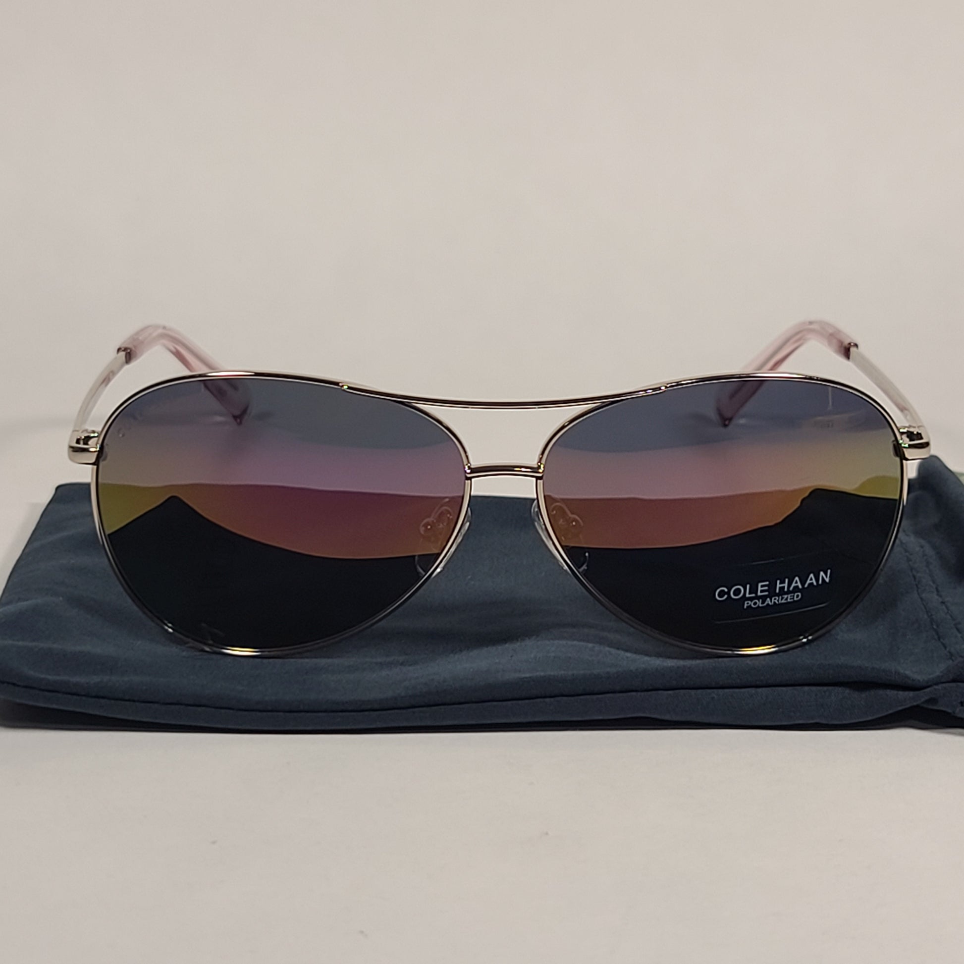 Cole Haan Aviator Polarized Sunglasses Rose Gold Purple Mirror Lens CH7032 771 ROSE GOLD WITH PURPLE FLASH - Sunglasses