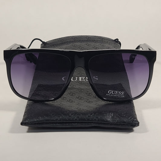 Guess Rectangular Sunglasses Shiny Black Frame Smoke Gradient Lens GF5072 01B - Sunglasses