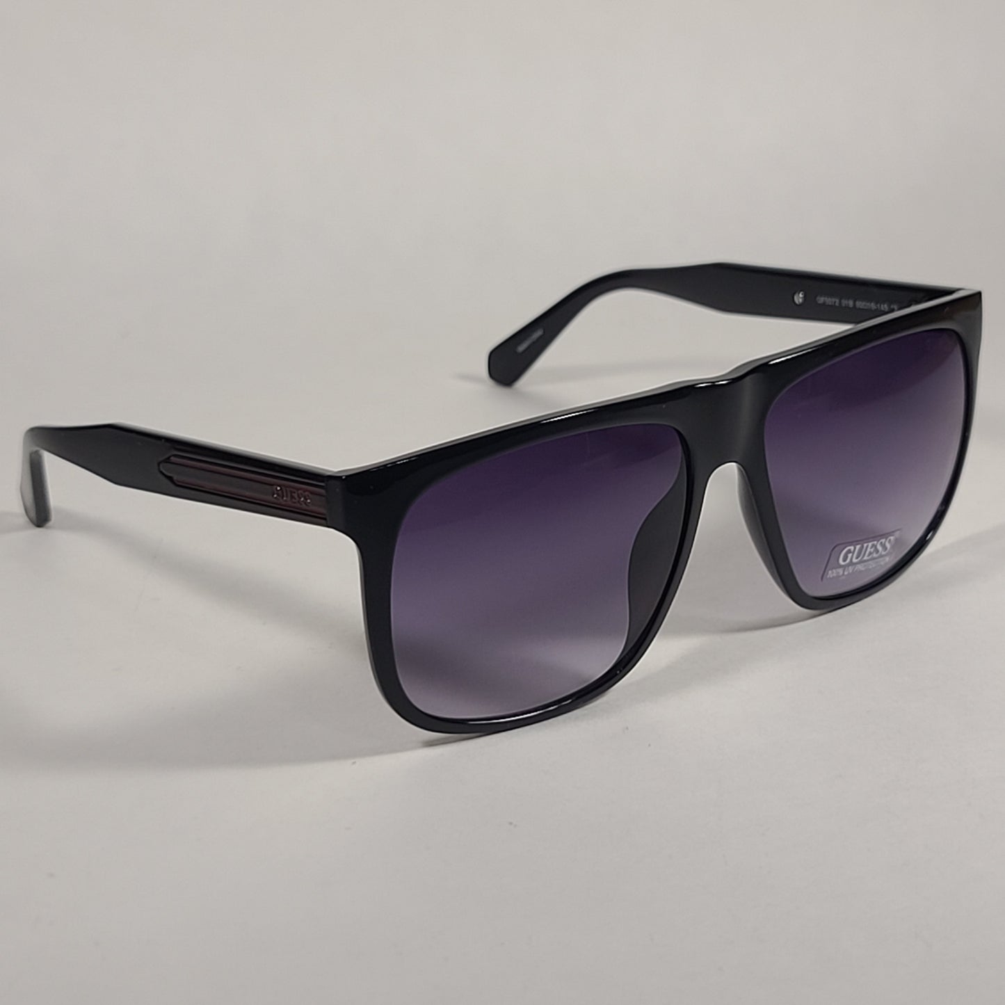 Guess Rectangular Sunglasses Shiny Black Frame Smoke Gradient Lens GF5072 01B - Sunglasses