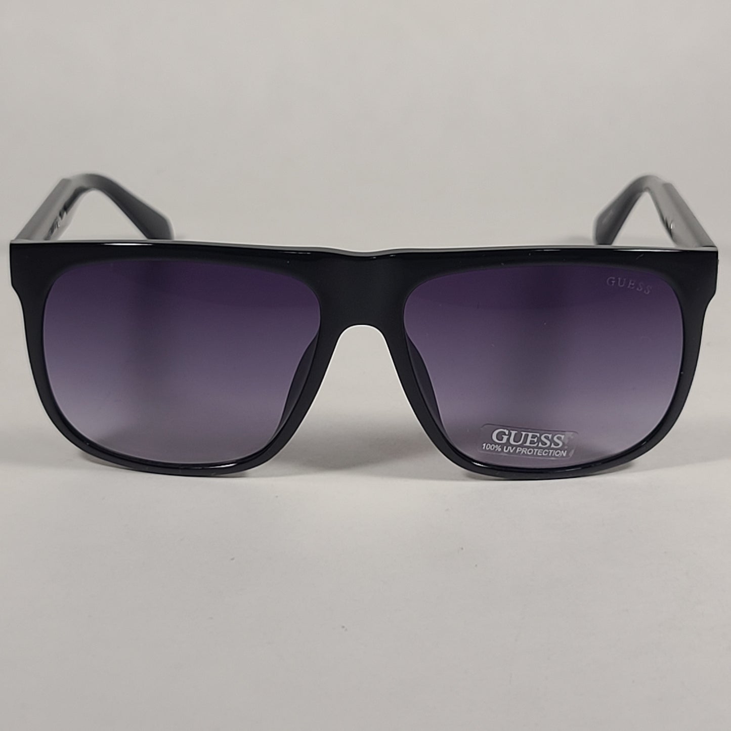 Guess Rectangular Sunglasses Shiny Black Frame Smoke Gradient Lens GF5072 01B - Sunglasses