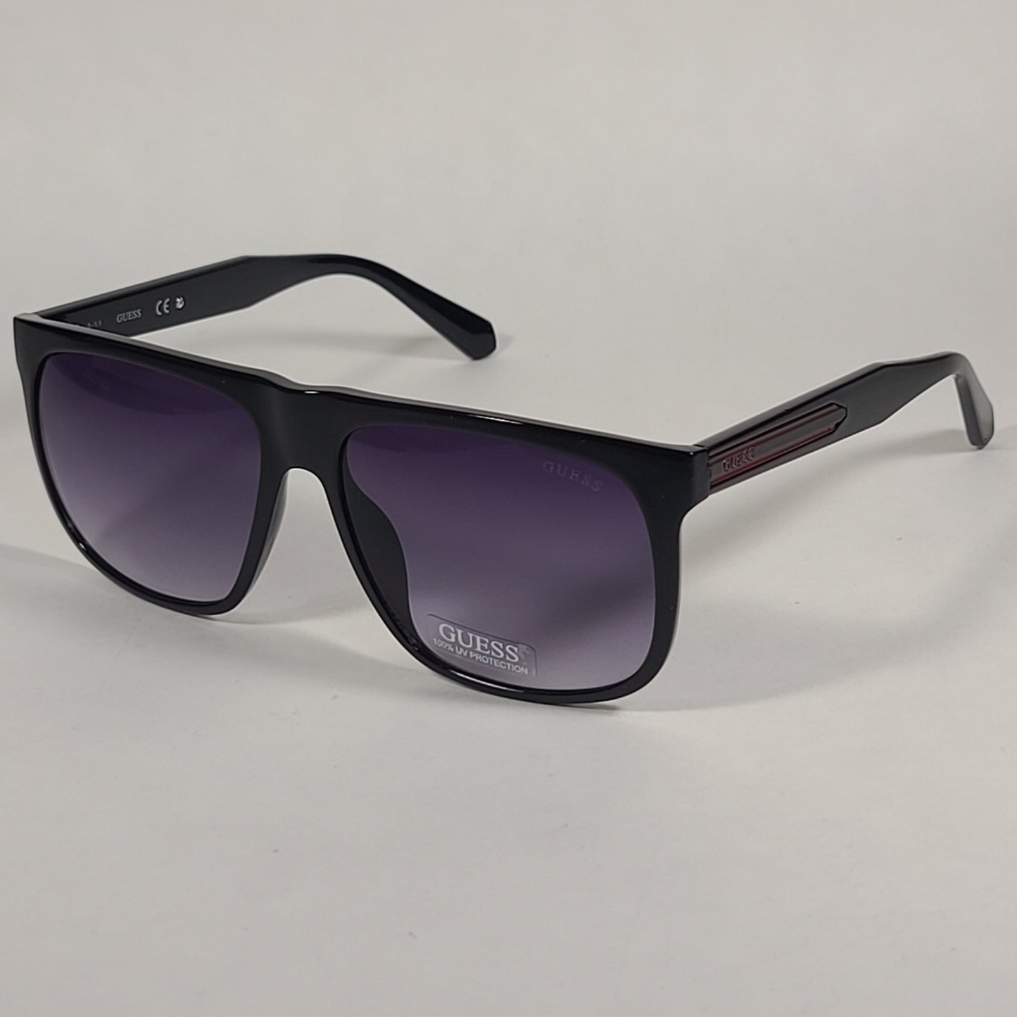 Guess Rectangular Sunglasses Shiny Black Frame Smoke Gradient Lens GF5072 01B - Sunglasses