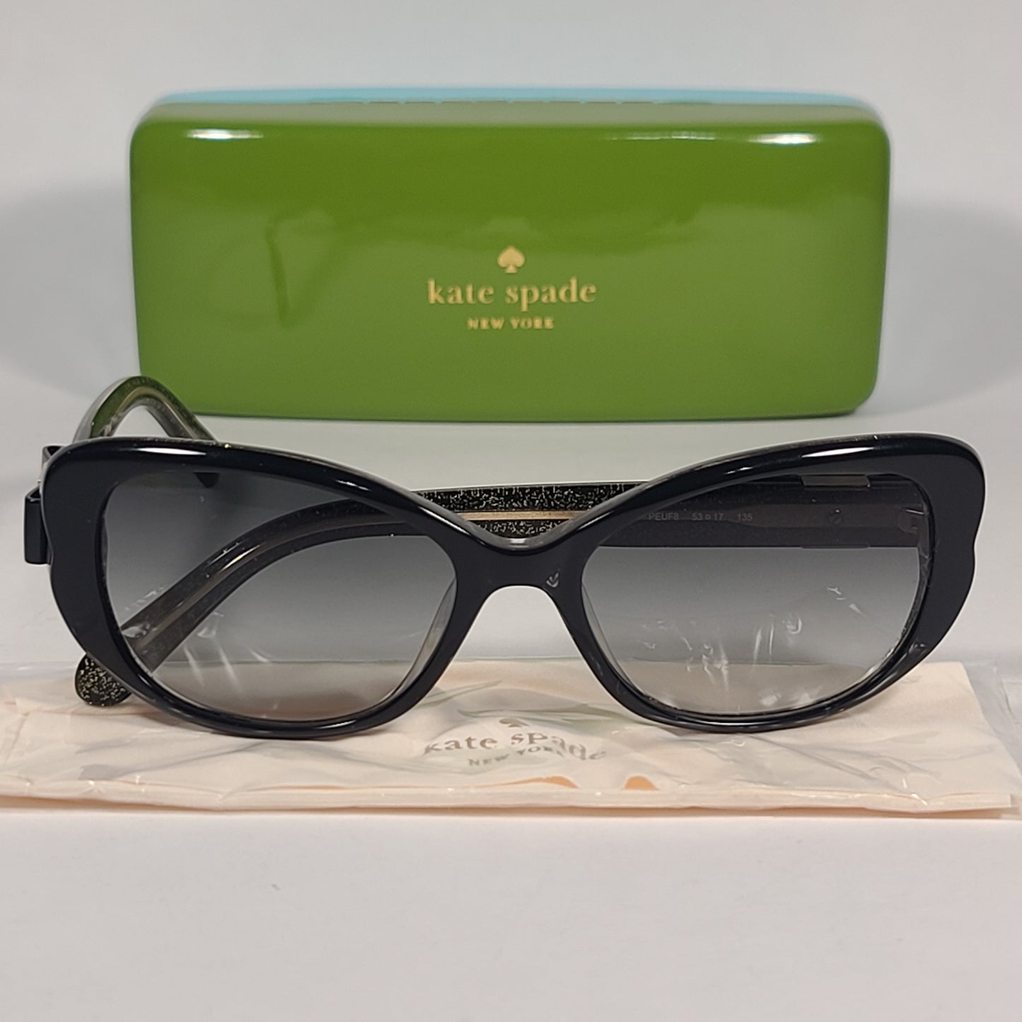 Kate Spade Chandra/s PEUF8 Flat Oval Sunglasses Black Gold Glitter Gray Gradient Lens - Sunglasses