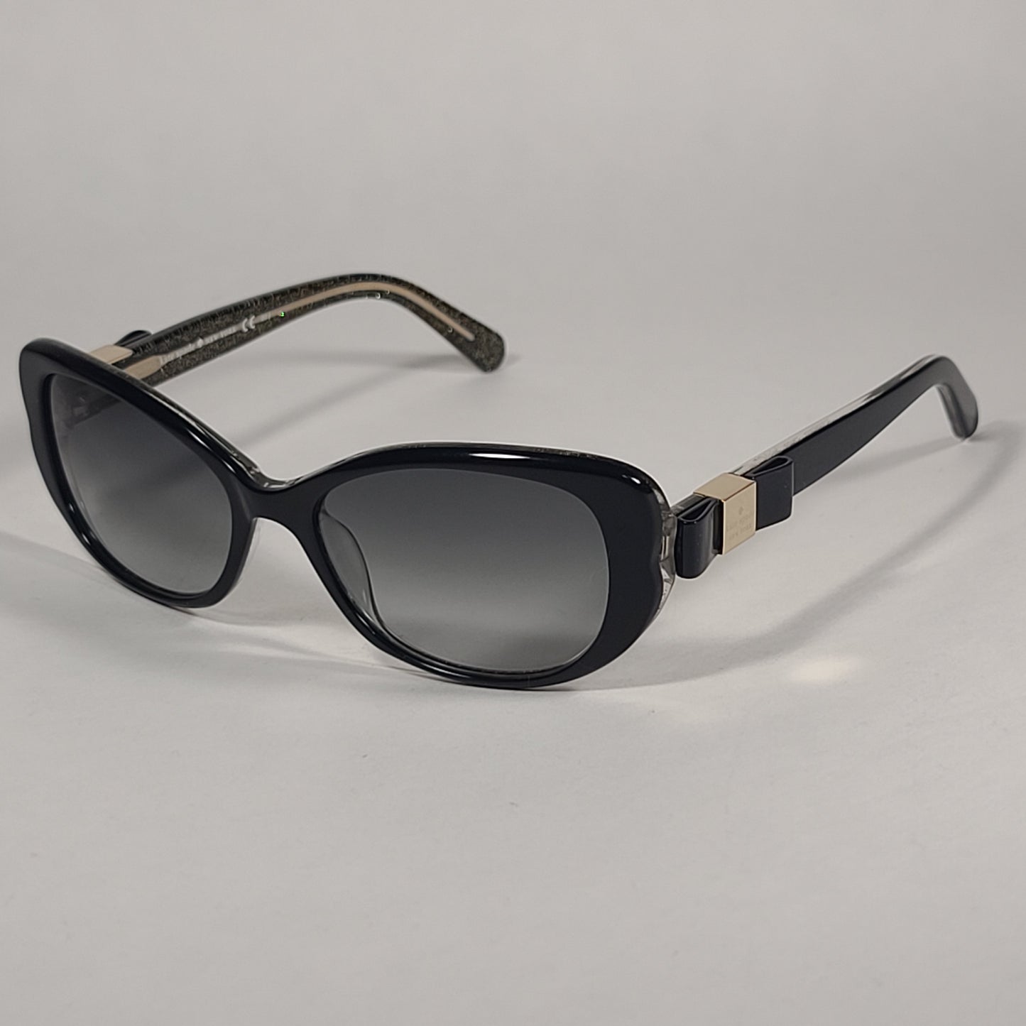Kate Spade Chandra/s PEUF8 Flat Oval Sunglasses Black Gold Glitter Gray Gradient Lens - Sunglasses