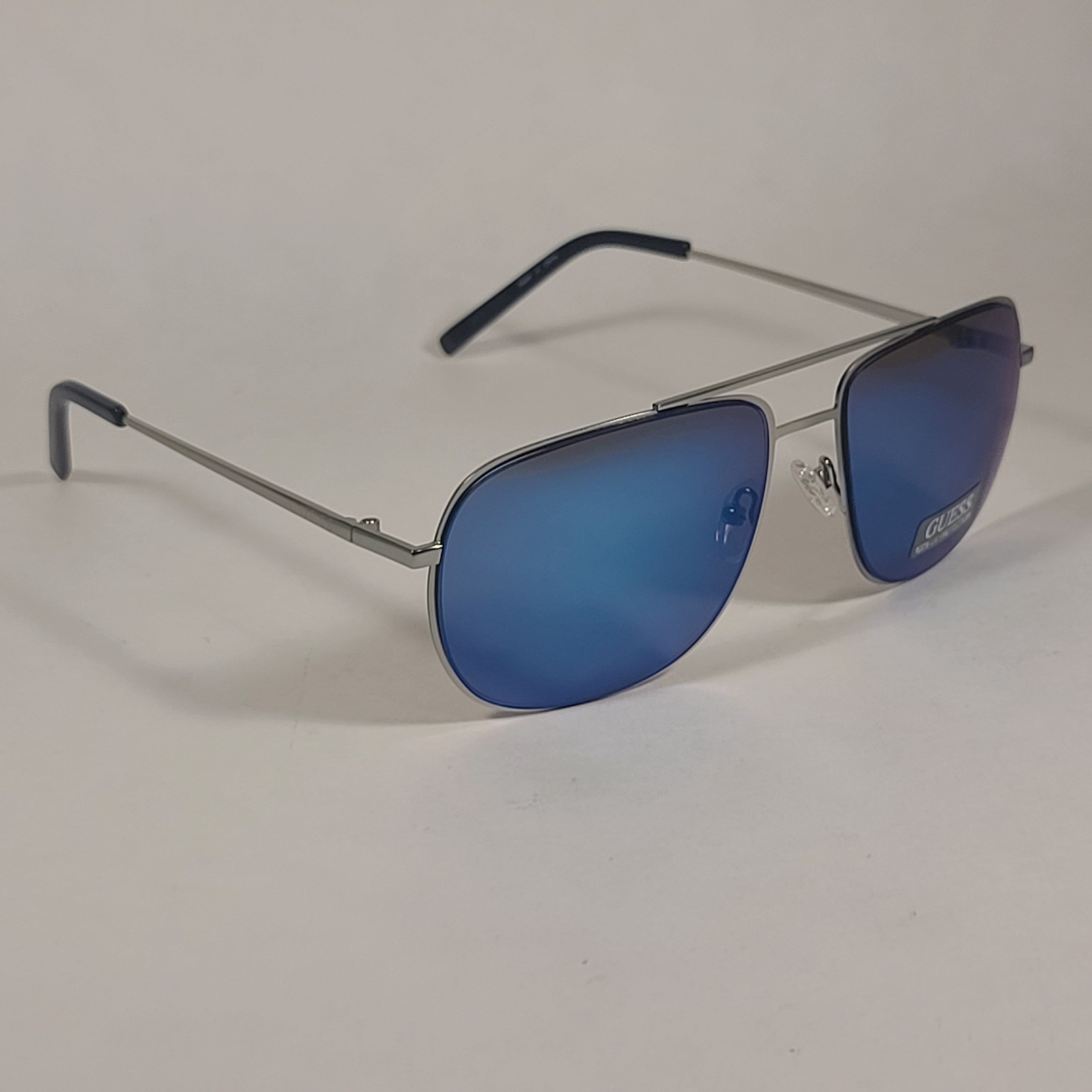 Guess Aviator Sunglasses GF0196 11X Silver Metal Frame Blue Mirror Lens Mens TheSunglassFashion