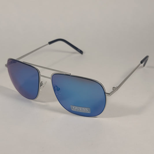 Guess Aviator Sunglasses GF0196 11X Silver Metal Frame Blue Mirror Lens Men’s