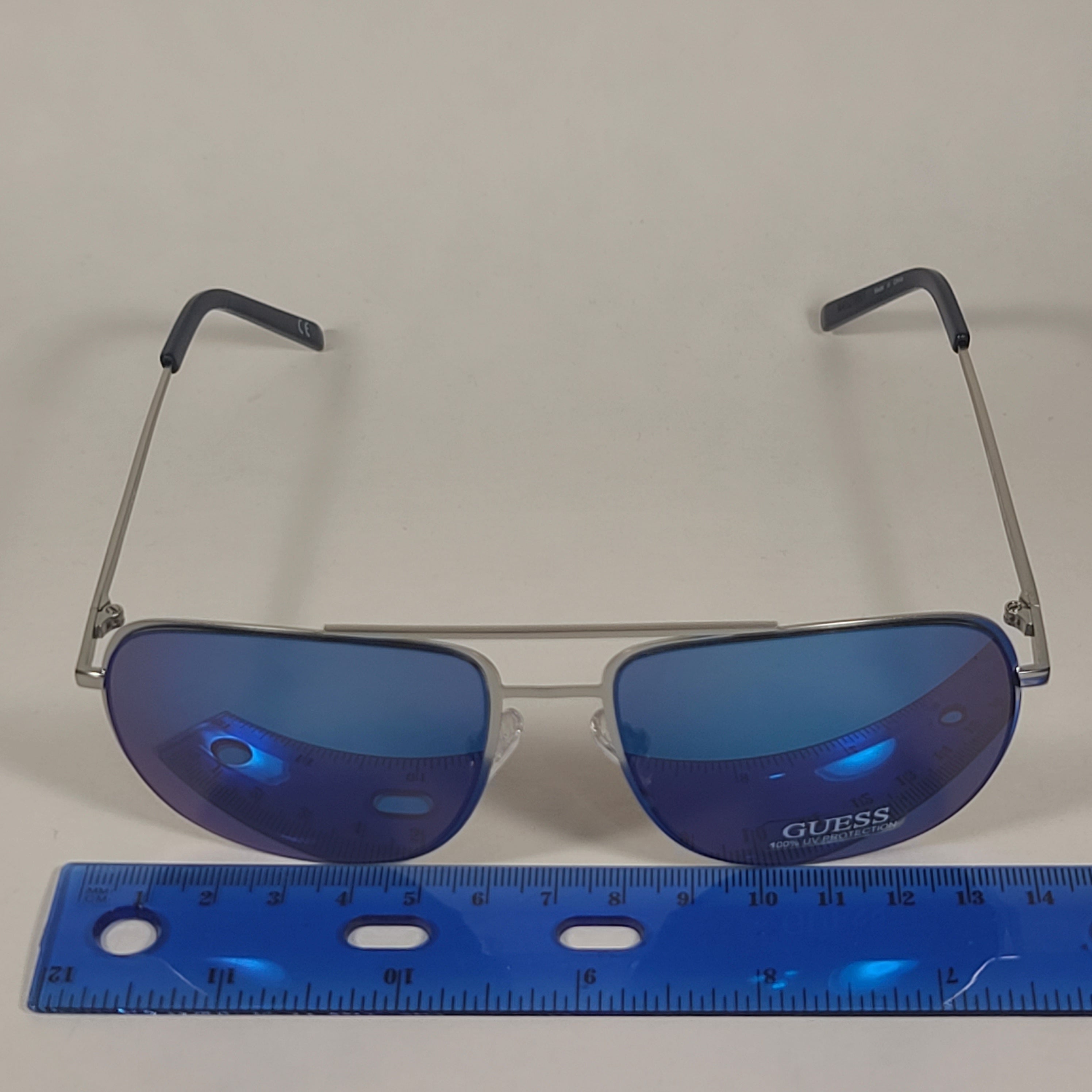 Guess Aviator Sunglasses GF0196 11X Silver Metal Frame Blue Mirror Lens Mens TheSunglassFashion