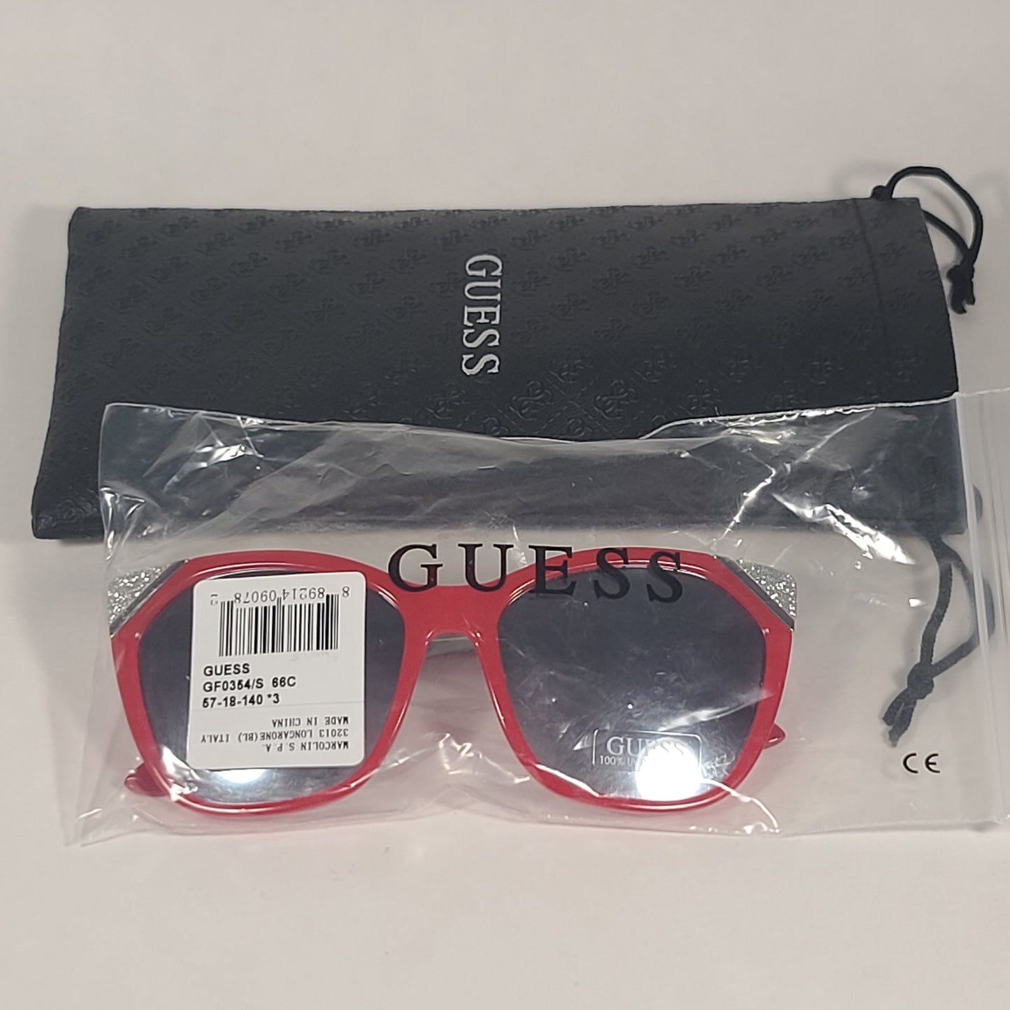 Guess Cat Eye Sunglasses Shiny Red Frame Gray Mirror Lens GF0354 66C - Sunglasses