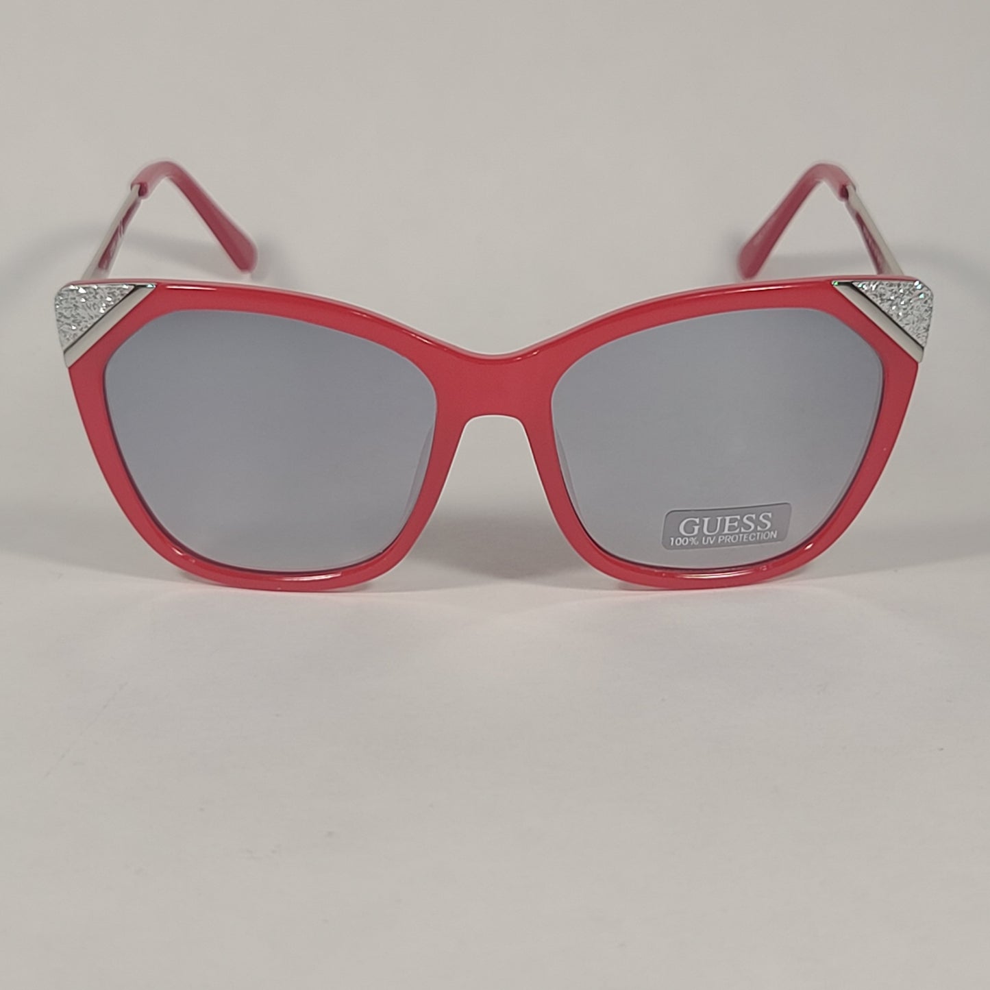 Guess Cat Eye Sunglasses Shiny Red Frame Gray Mirror Lens GF0354 66C - Sunglasses