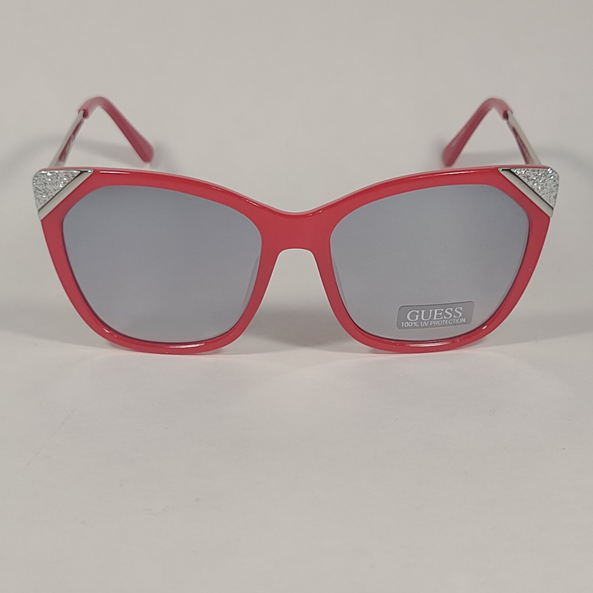 Guess Cat Eye Sunglasses Shiny Red Frame Gray Mirror Lens GF0354 66C - Sunglasses