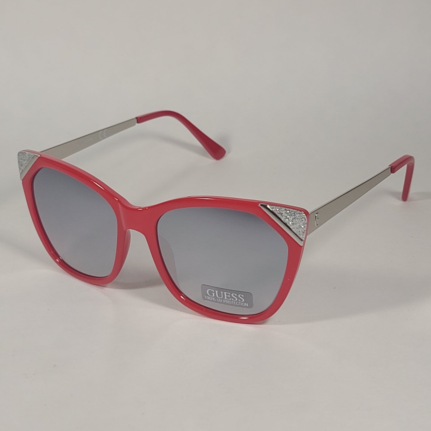 Guess Cat Eye Sunglasses Shiny Red Frame Gray Mirror Lens GF0354 66C - Sunglasses