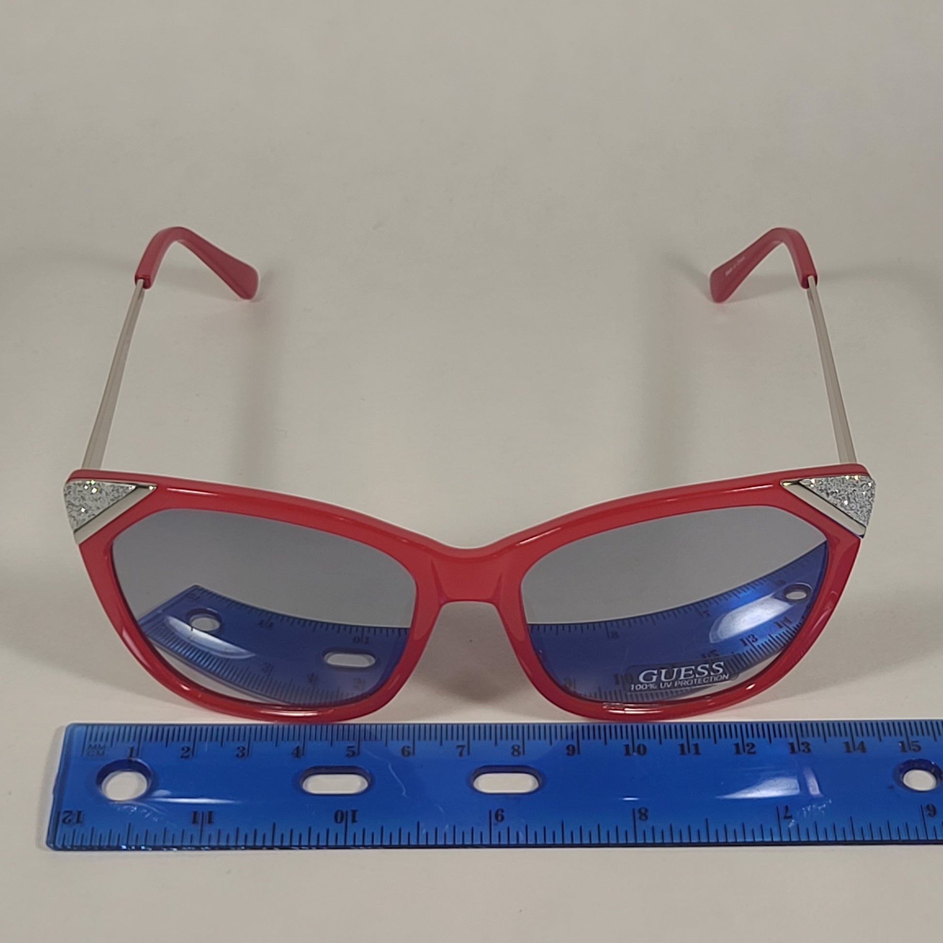 Guess Cat Eye Sunglasses Shiny Red Frame Gray Mirror Lens GF0354 66C - Sunglasses