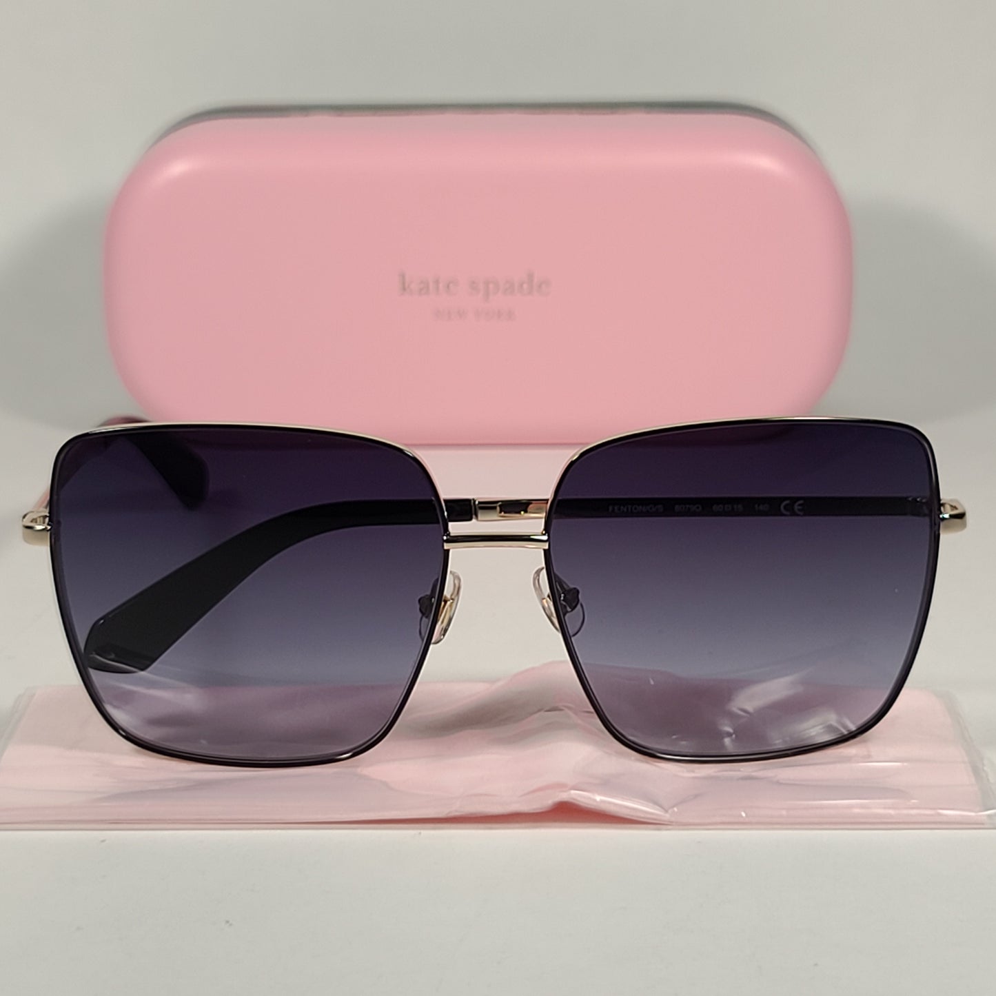 Kate Spade Fenton Square Sunglasses Gold Black Frame Gray Gradient Lens FENTON/S 8079O - Sunglasses