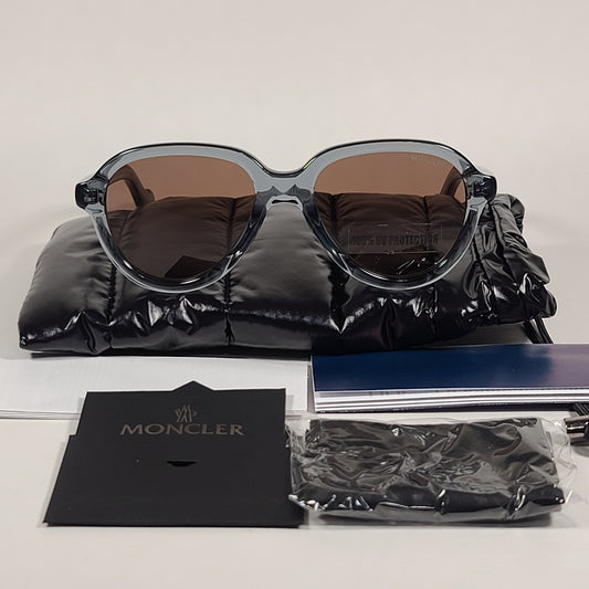 Moncler Aviator Sunglasses Blue Gray Crystal Frame Brown Lens ML0043 90J - Sunglasses