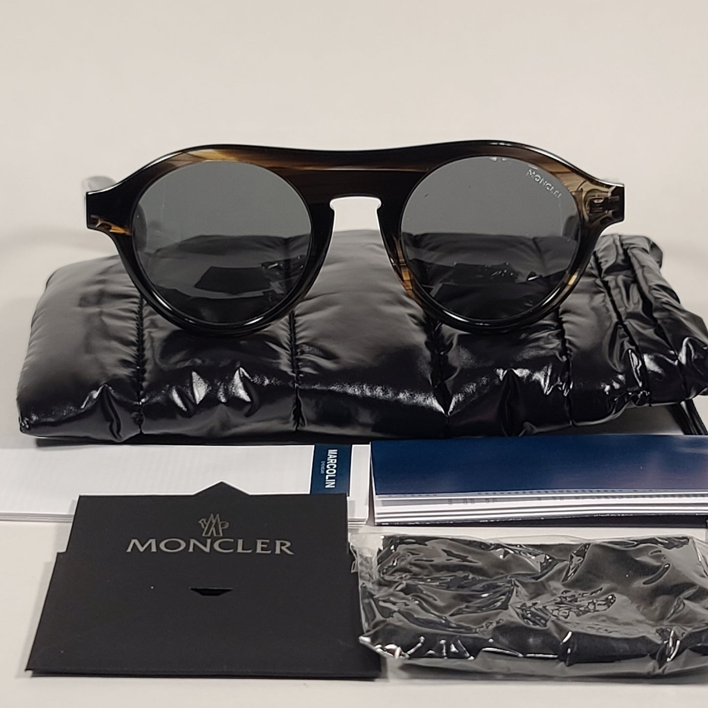 Moncler Round Pilot Sunglasses Dark Brown Frame Gray Lens ML0039 96A - Sunglasses