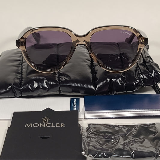 Moncler Aviator Sunglasses Dark Brown Crystal Frame Gray Smoke Lens ML0043 48A - Sunglasses