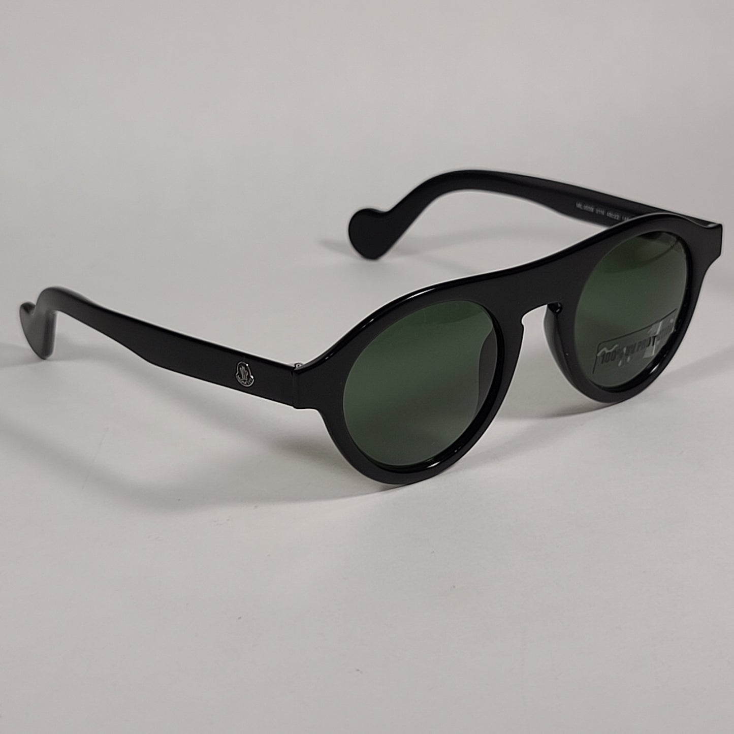 Moncler Round Pilot Sunglasses Shiny Black Frame Green Lens ML0039 01N - Sunglasses