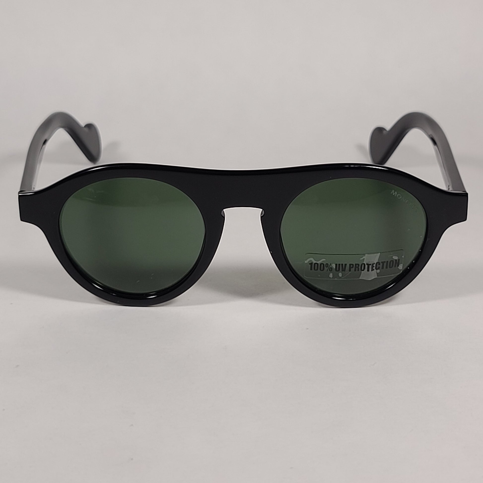 Moncler Round Pilot Sunglasses Shiny Black Frame Green Lens ML0039 01N - Sunglasses