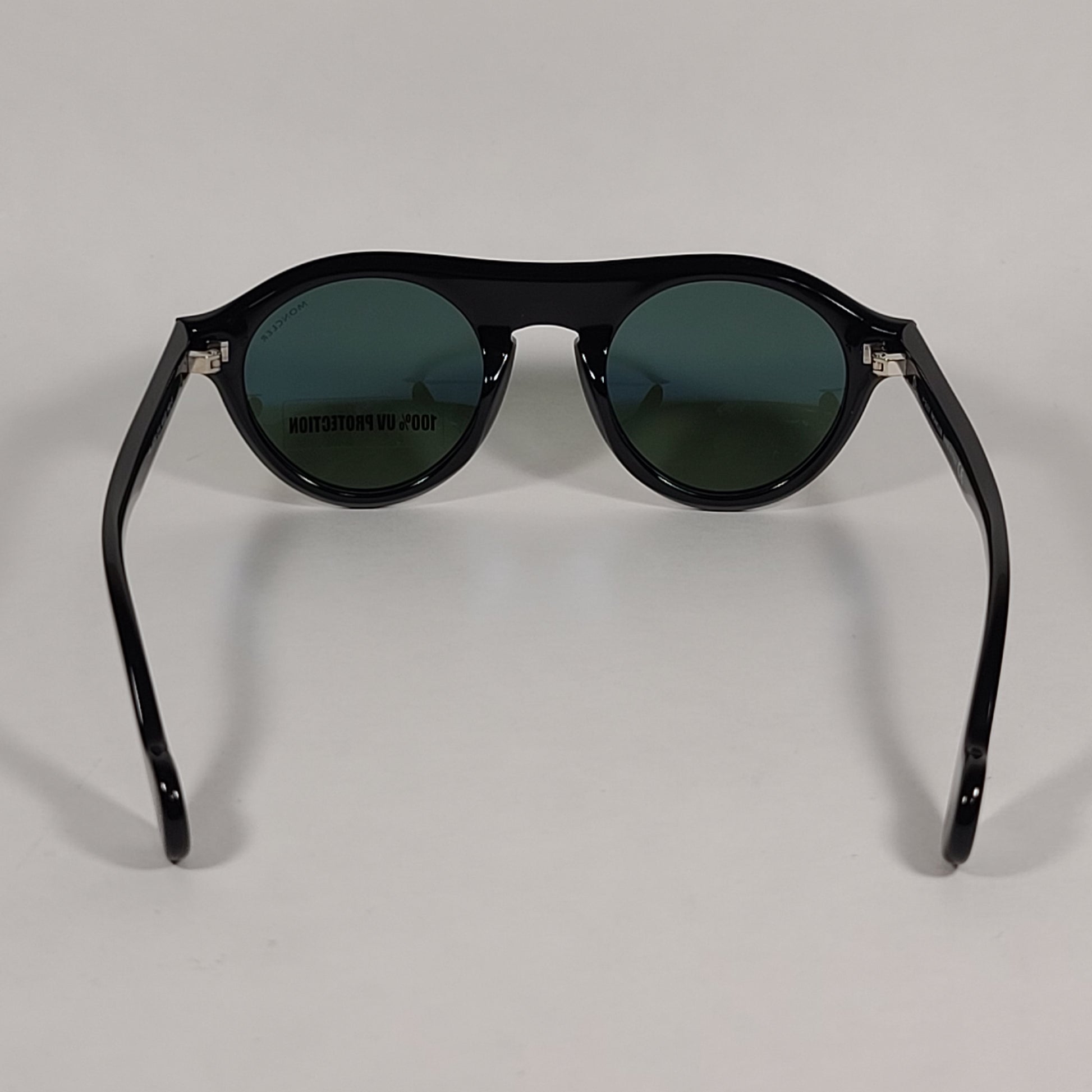 Moncler Round Pilot Sunglasses Shiny Black Frame Green Lens ML0039 01N - Sunglasses