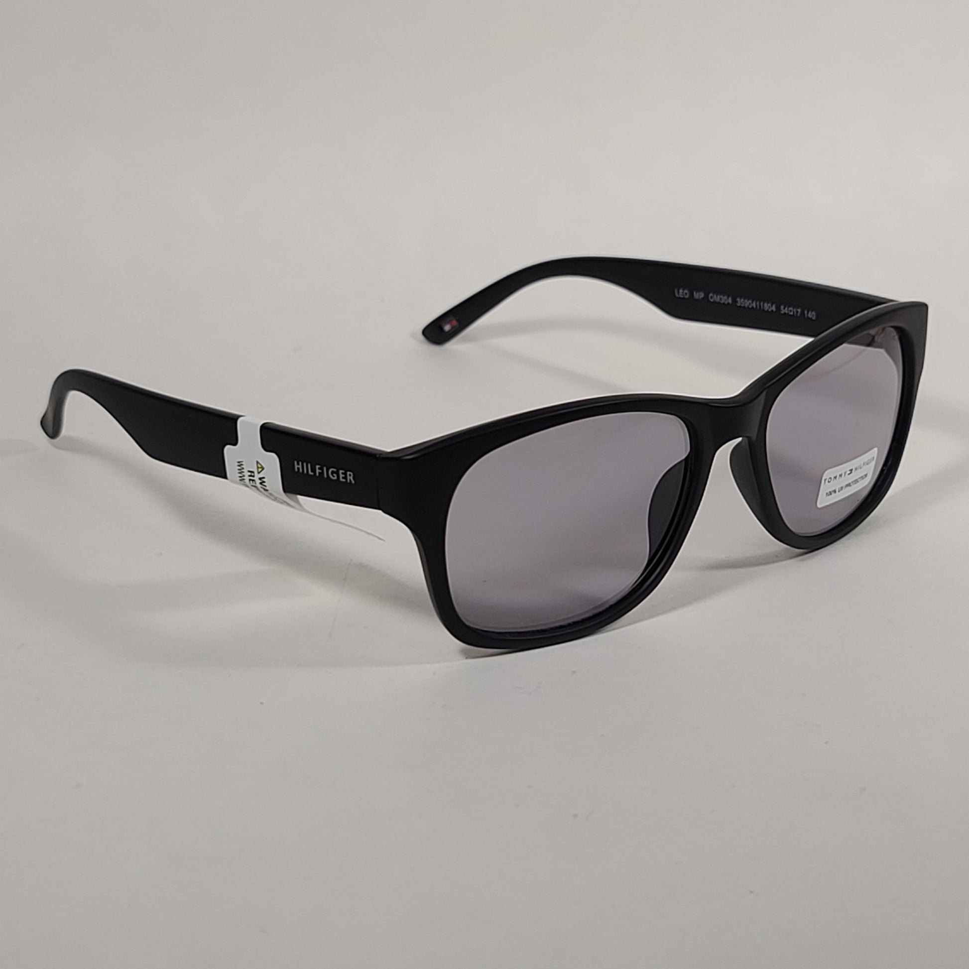 Tommy Hilfiger Leo Square Sunglasses Matte Black Frame Light Gray Lens LEO MP OM304 - Sunglasses