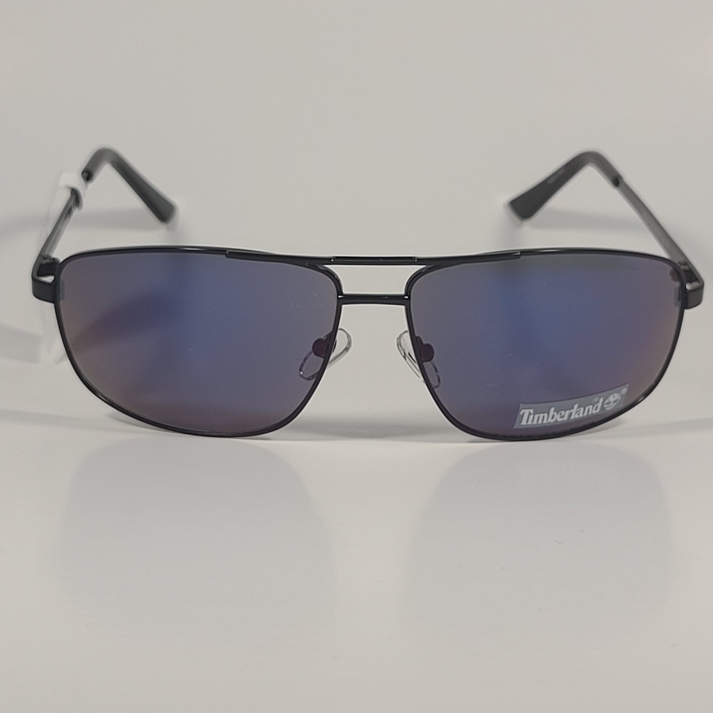 Timberland Rectangular Sunglasses Black Metal Frame Blue Violet Flash Lens TB7208 01X - Sunglasses