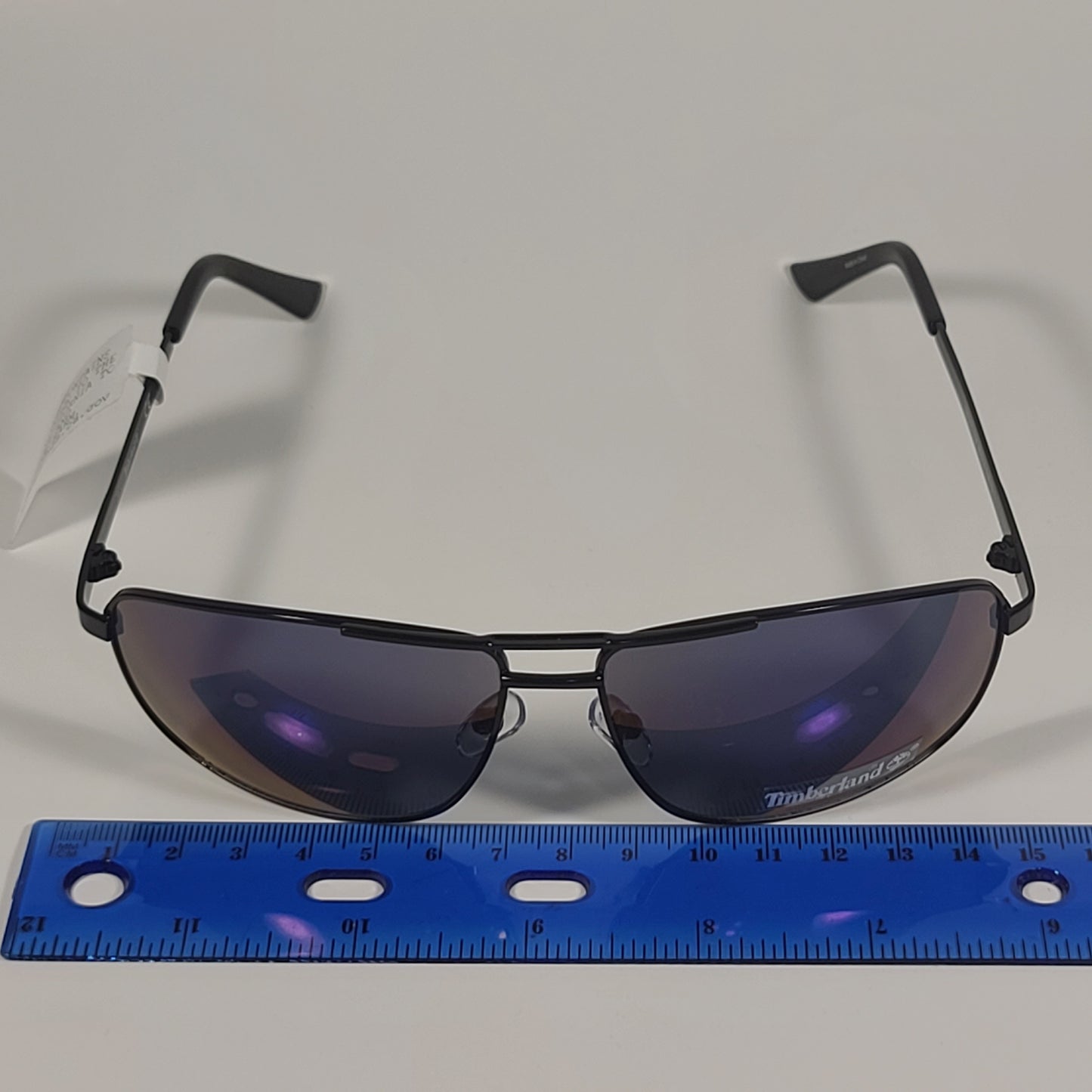 Timberland Rectangular Sunglasses Black Metal Frame Blue Violet Flash Lens TB7208 01X - Sunglasses