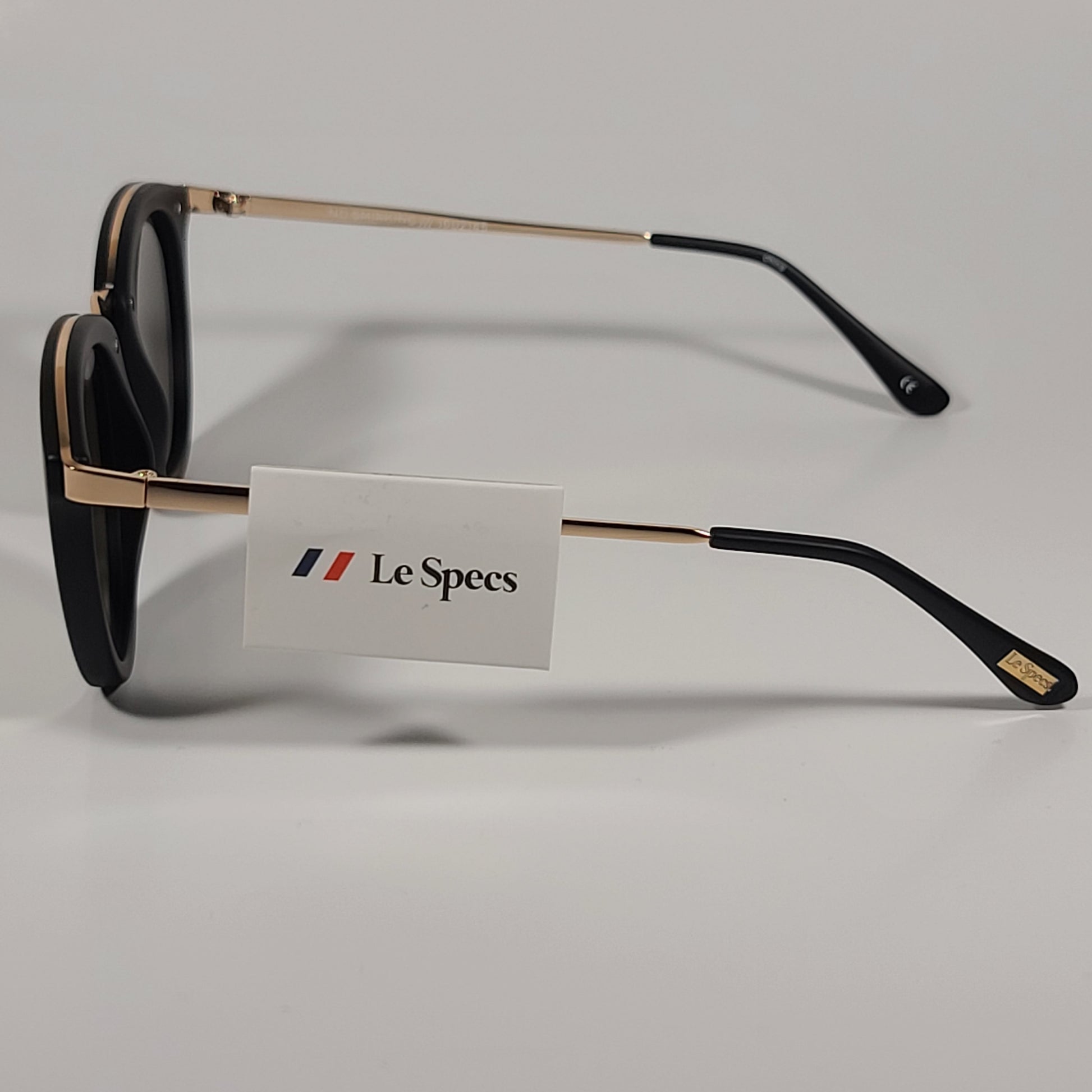 Le Specs No Smirking Round Sunglasses Matte Black Gold Frame Gold Mirror Lens LSP1602145 - Sunglasses