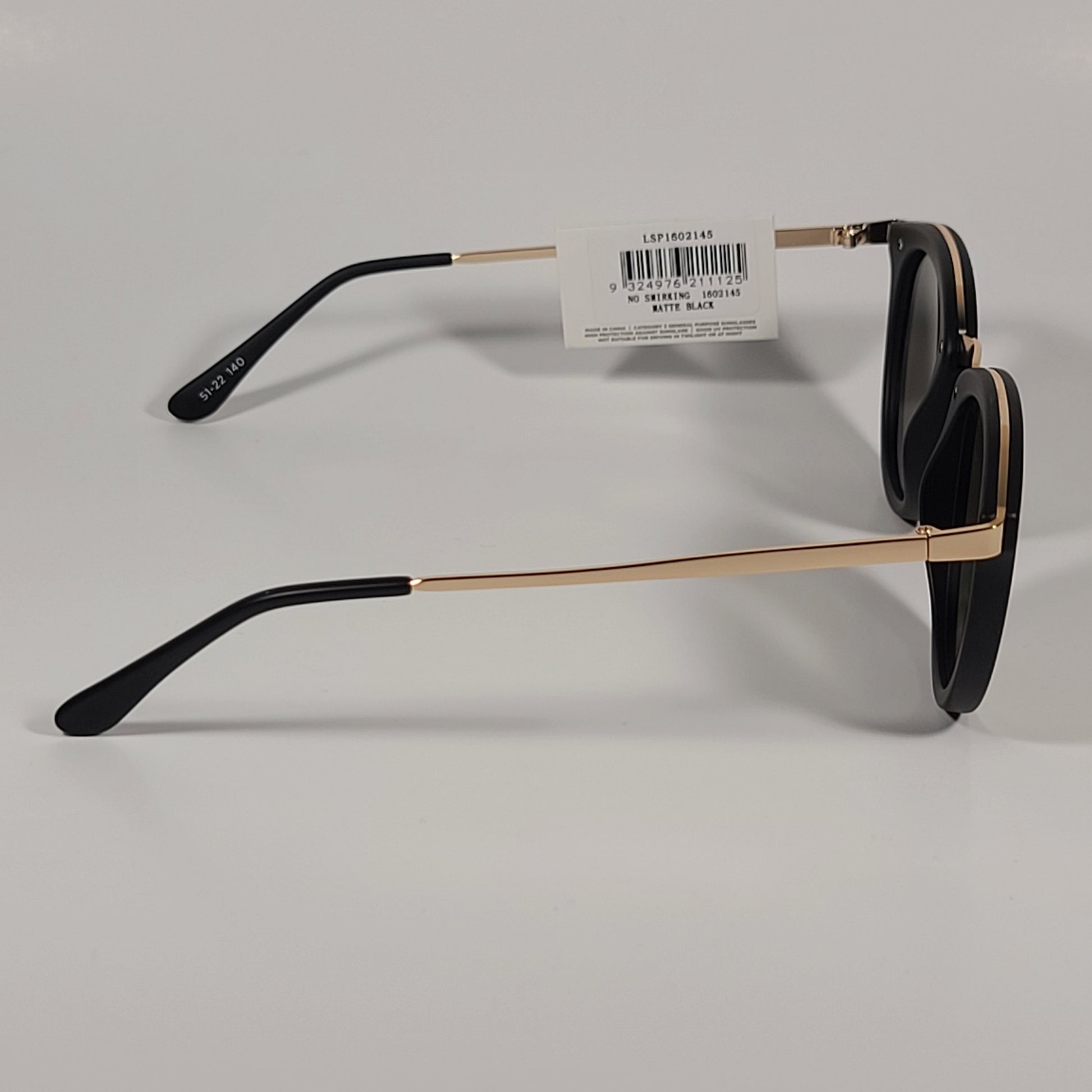 Le Specs No Smirking Round Sunglasses Matte Black Gold Frame Gold Mirror Lens LSP1602145 - Sunglasses