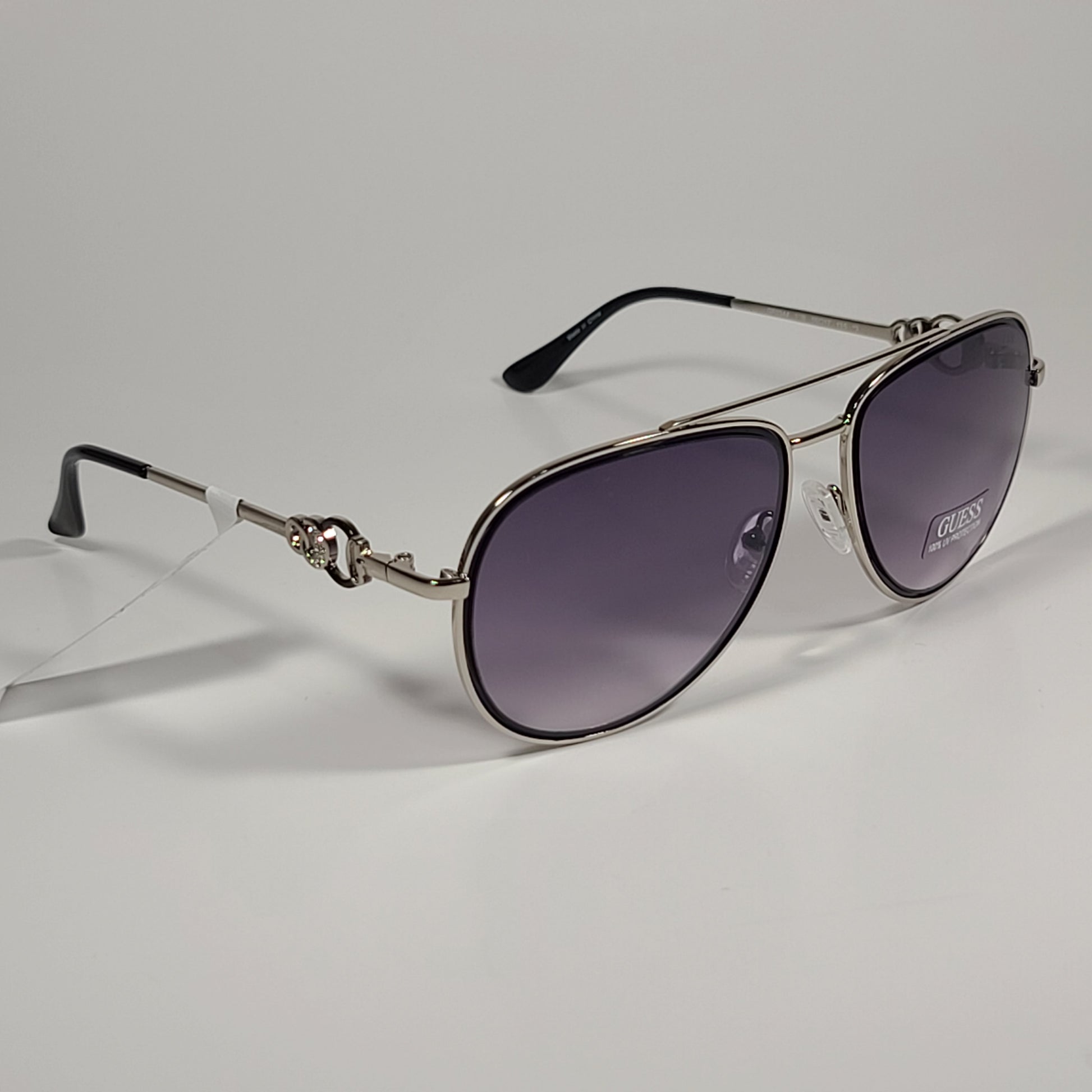 Guess Aviator Pilot Sunglasses Silver Metal Gray Smoke Gradient Lens GF0344 10B - Sunglasses