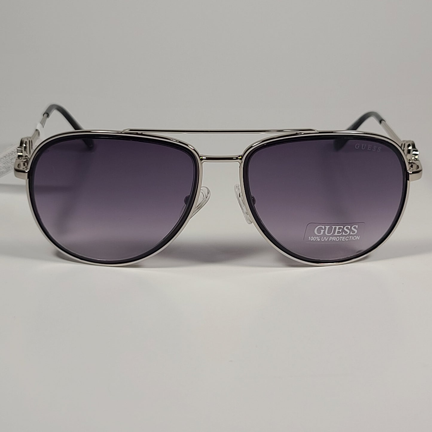 Guess Aviator Pilot Sunglasses Silver Metal Gray Smoke Gradient Lens GF0344 10B - Sunglasses