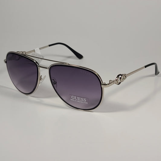 Guess Aviator Pilot Sunglasses Silver Metal Gray Smoke Gradient Lens GF0344 10B - Sunglasses