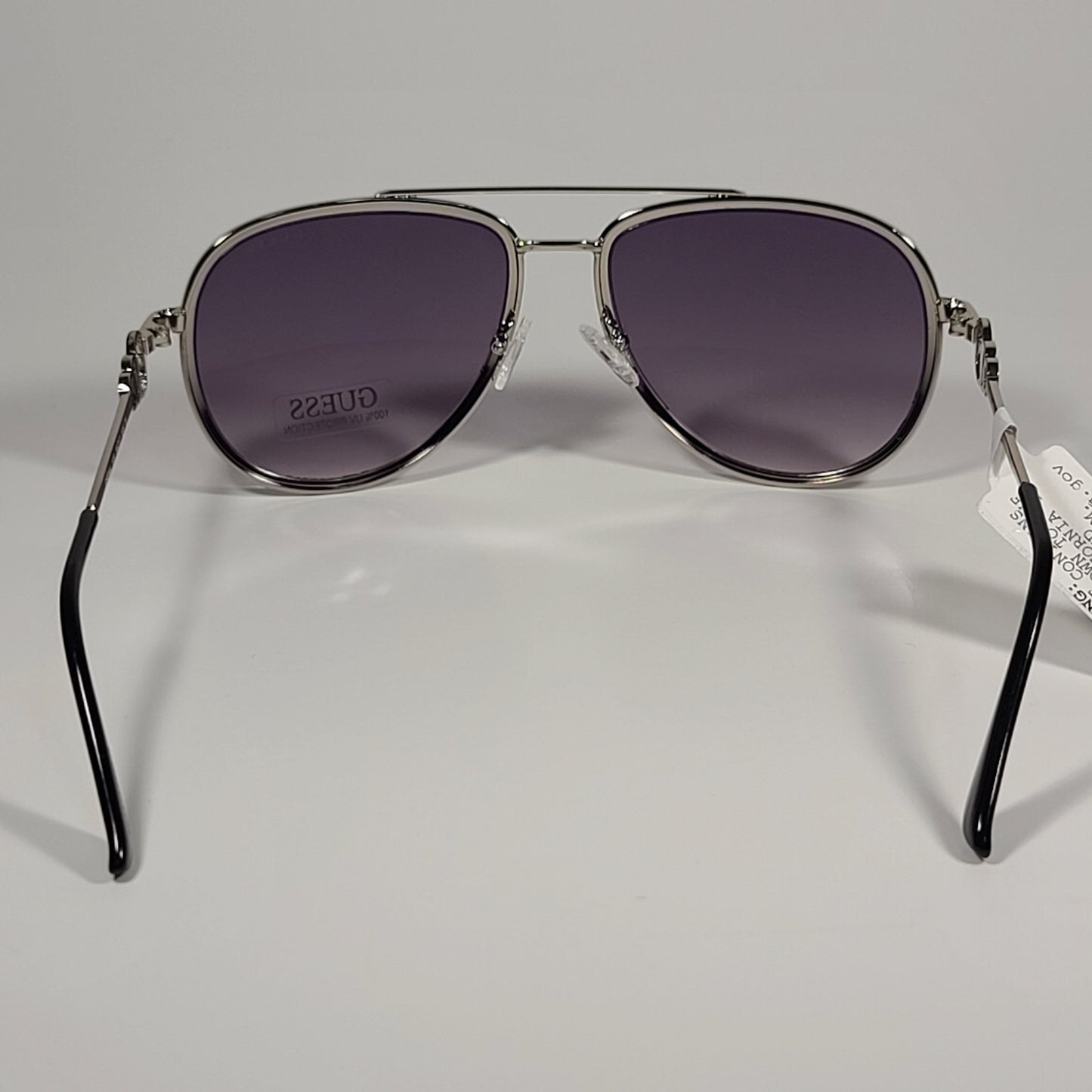 Guess Aviator Pilot Sunglasses Silver Metal Gray Smoke Gradient Lens GF0344 10B - Sunglasses