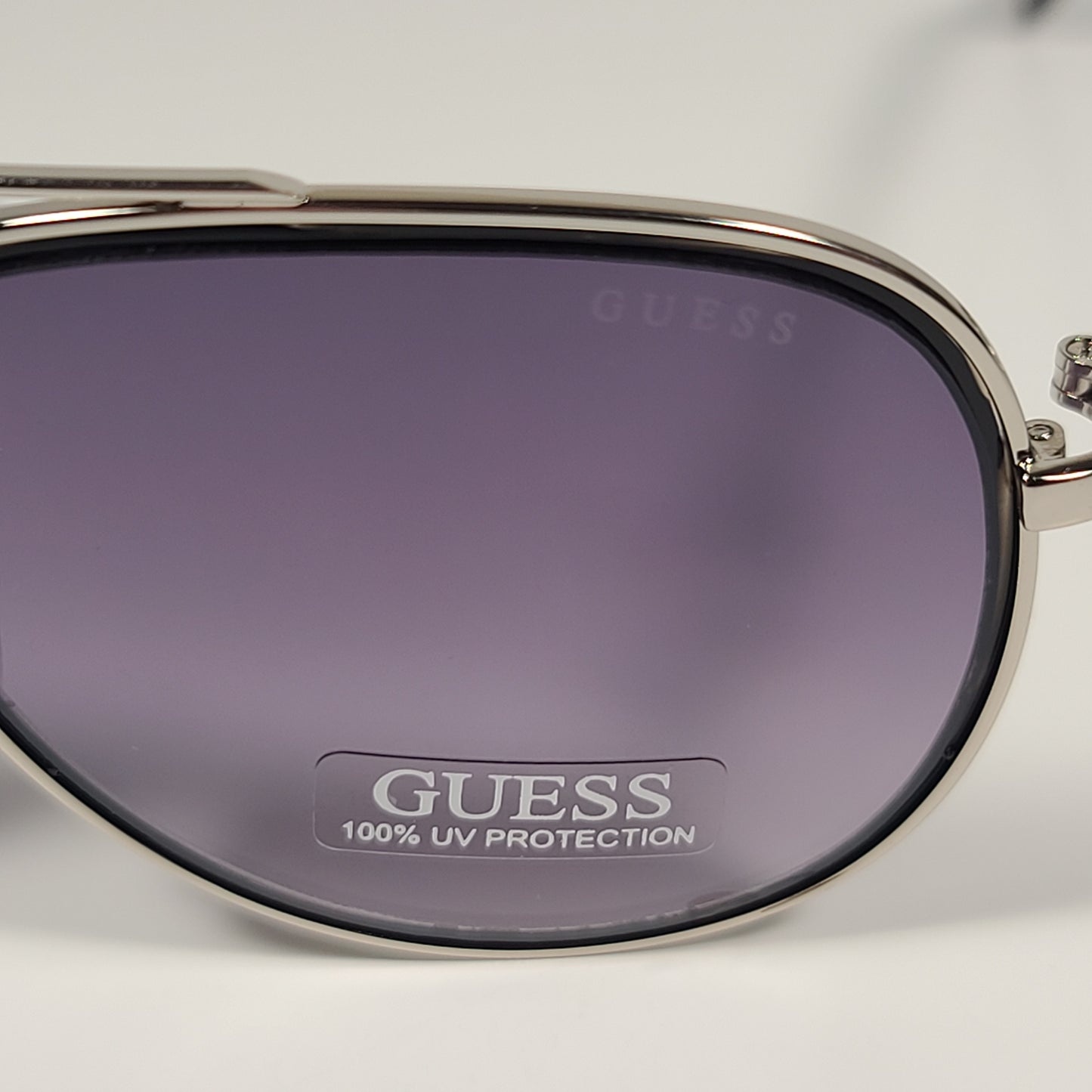 Guess Aviator Pilot Sunglasses Silver Metal Gray Smoke Gradient Lens GF0344 10B - Sunglasses