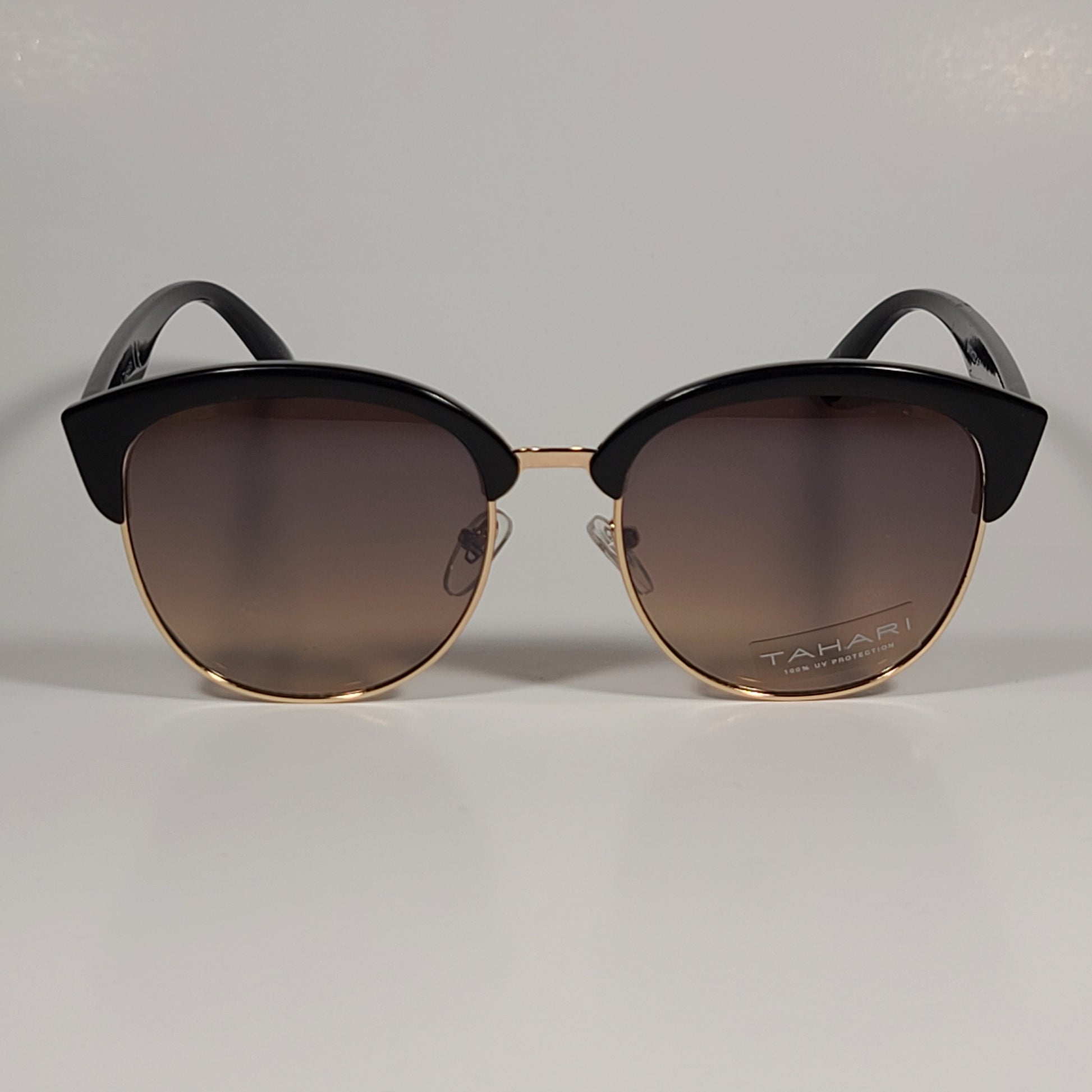 Tahari Round Club Sunglasses Black Gold Frame Brown Gradient Lens TH679 OXGLD - Sunglasses