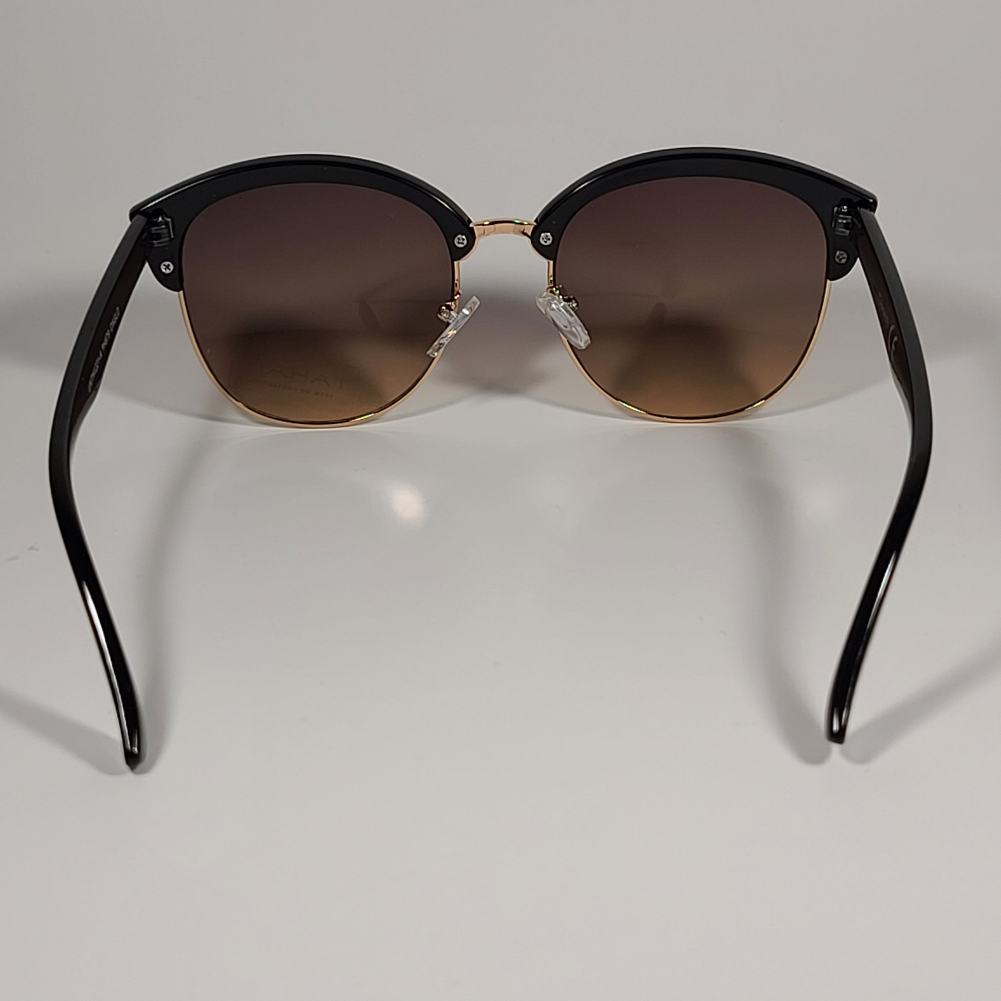 Tahari Round Club Sunglasses Black Gold Frame Brown Gradient Lens TH679 OXGLD - Sunglasses