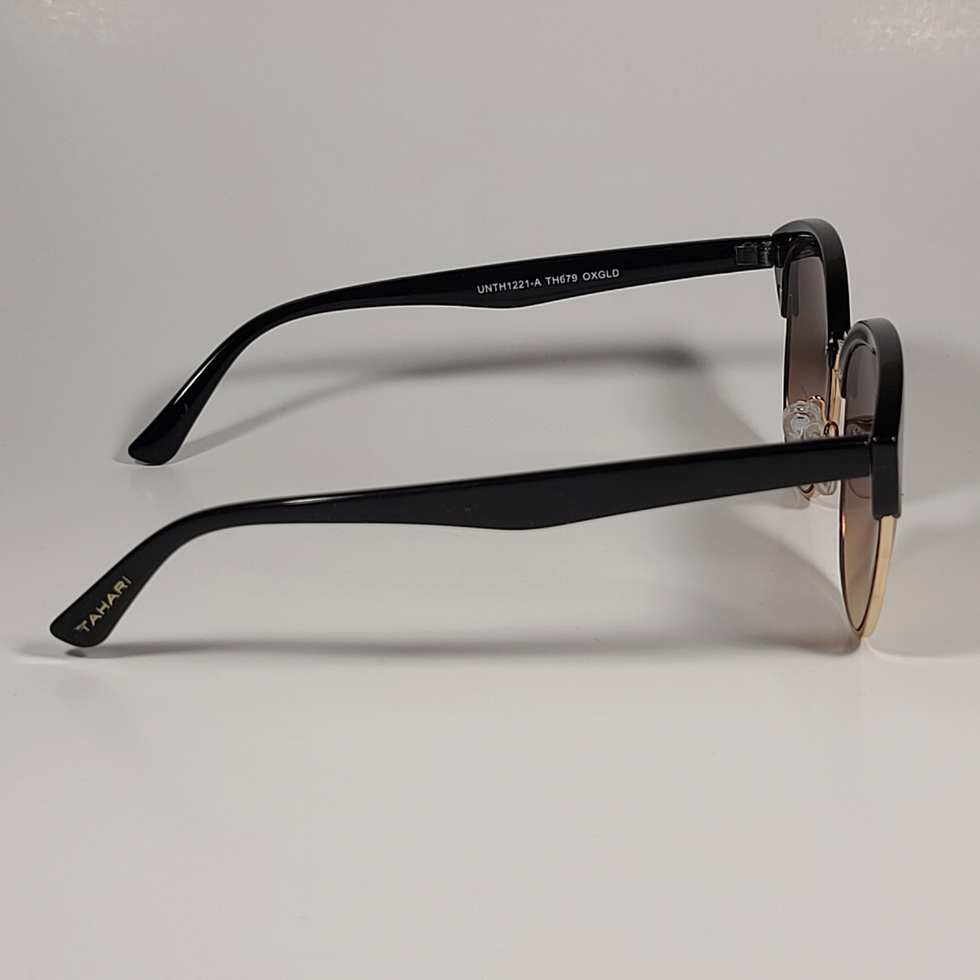 Tahari Round Club Sunglasses Black Gold Frame Brown Gradient Lens TH679 OXGLD - Sunglasses