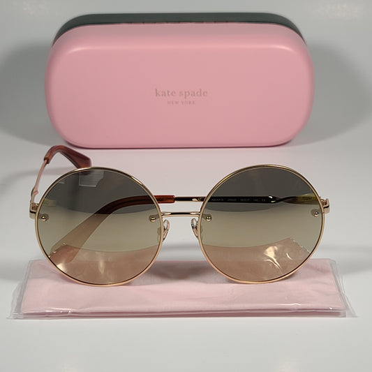 Kate Spade ABIA/F/S J5GUE Round Sunglasses Gold Brown Frame Gold Mirror Lens - Sunglasses