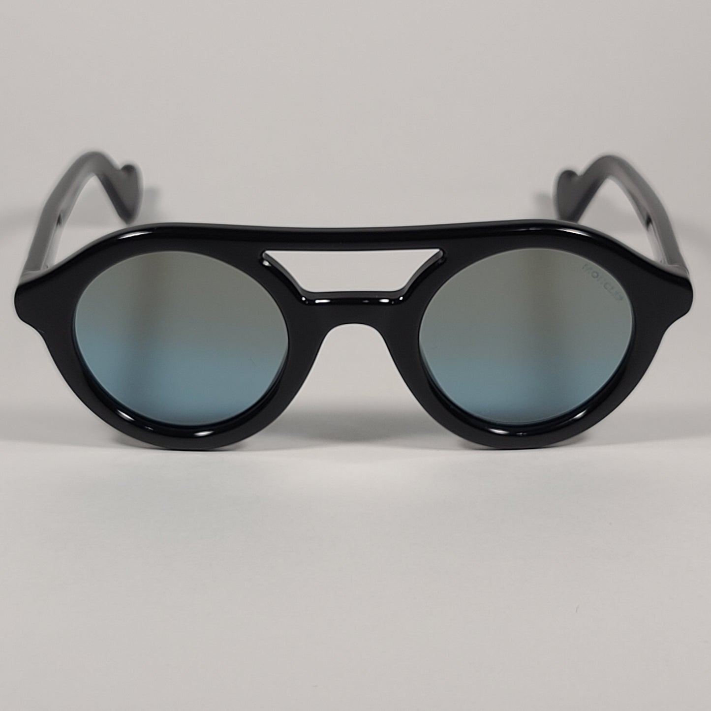 Moncler Round Pilot Sunglasses Shiny Black Frame Blue Gradient Lens ML0014 01X - Sunglasses