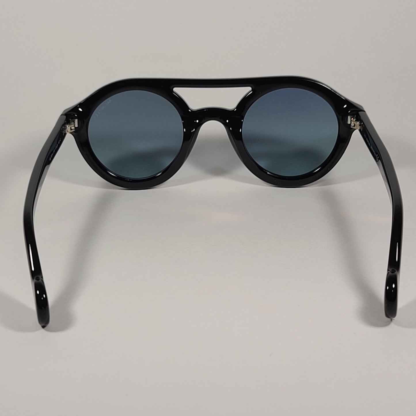 Moncler Round Pilot Sunglasses Shiny Black Frame Blue Gradient Lens ML0014 01X - Sunglasses