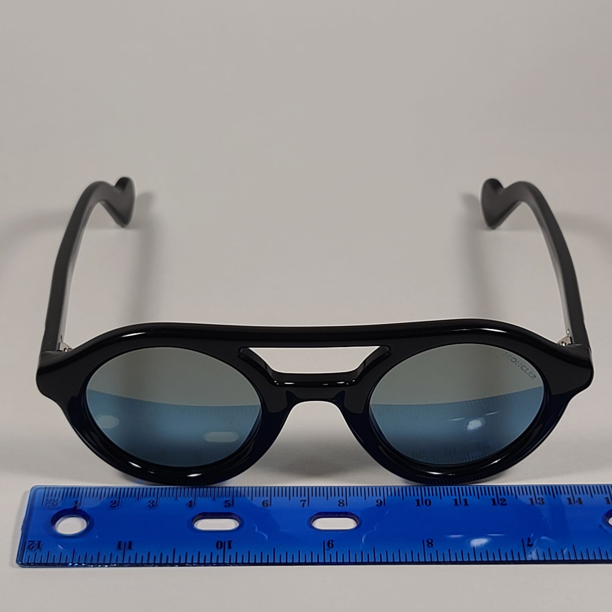 Moncler Round Pilot Sunglasses Shiny Black Frame Blue Gradient Lens ML0014 01X - Sunglasses