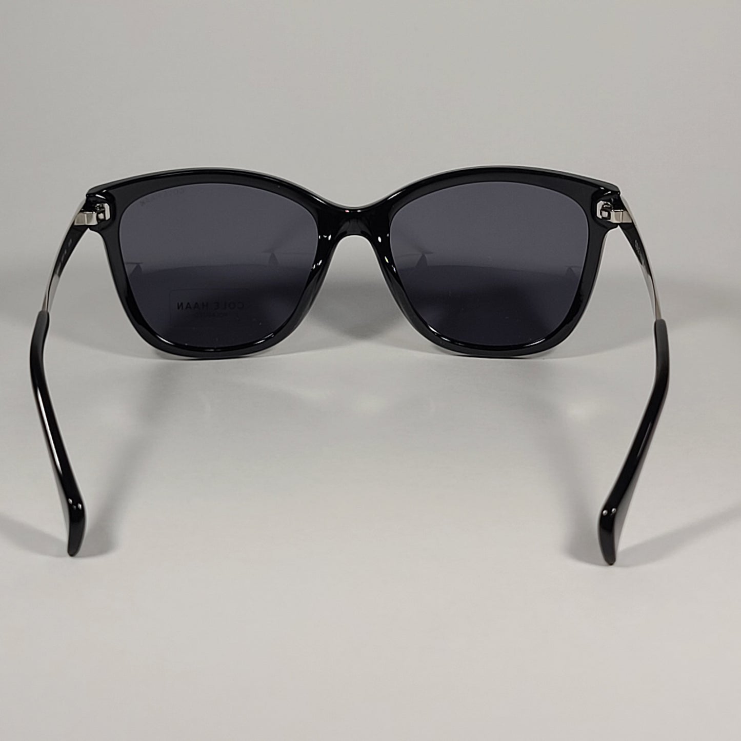 Cole Haan Square Polarized Sunglasses Shiny Black And Silver Frame Gray Lens CH9001 001 - Sunglasses