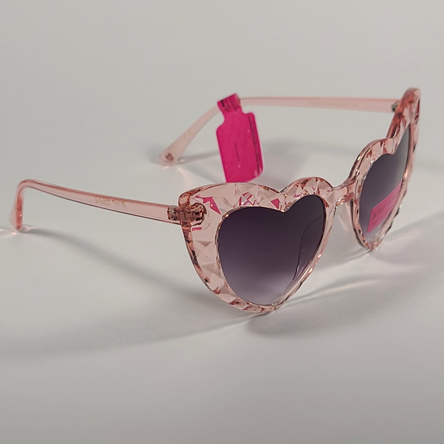 Betsey Johnson Heart Shape Sunglasses Pink Crystal Frame Smoke Gradient Lens 53606FBJ - Sunglasses